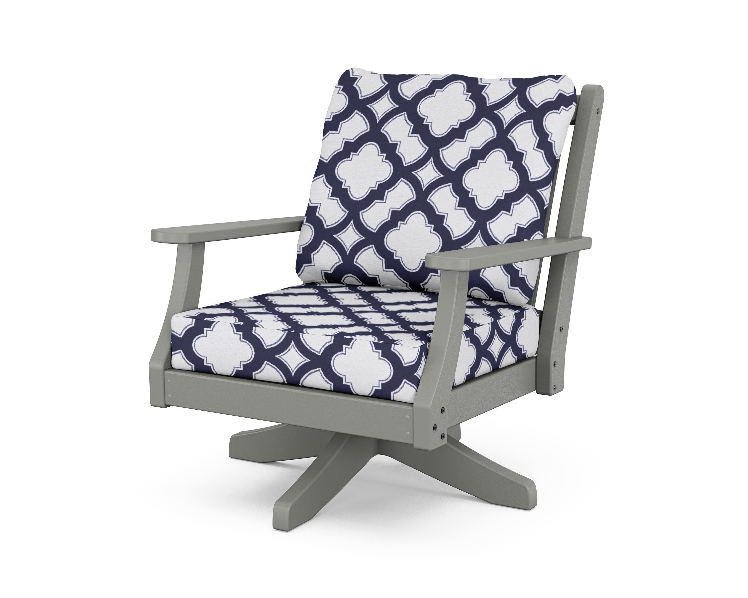 Wovendale Deep Seating Swivel Chair in Slate Grey / Trellis Navy