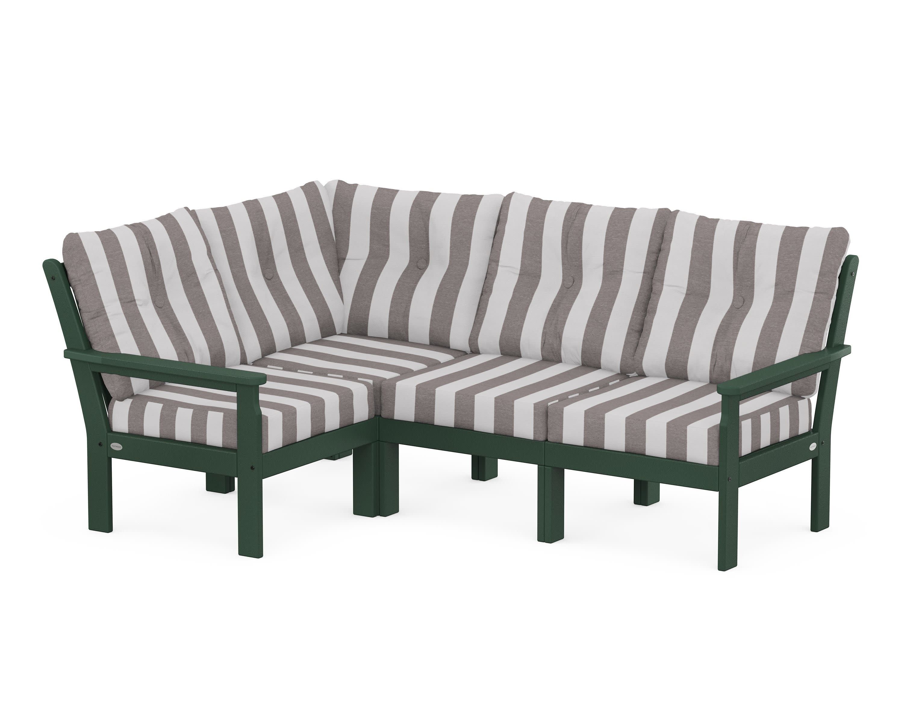 Vineyard 4-Piece Sectional in Green / Cabana Stripe Grey Mist
