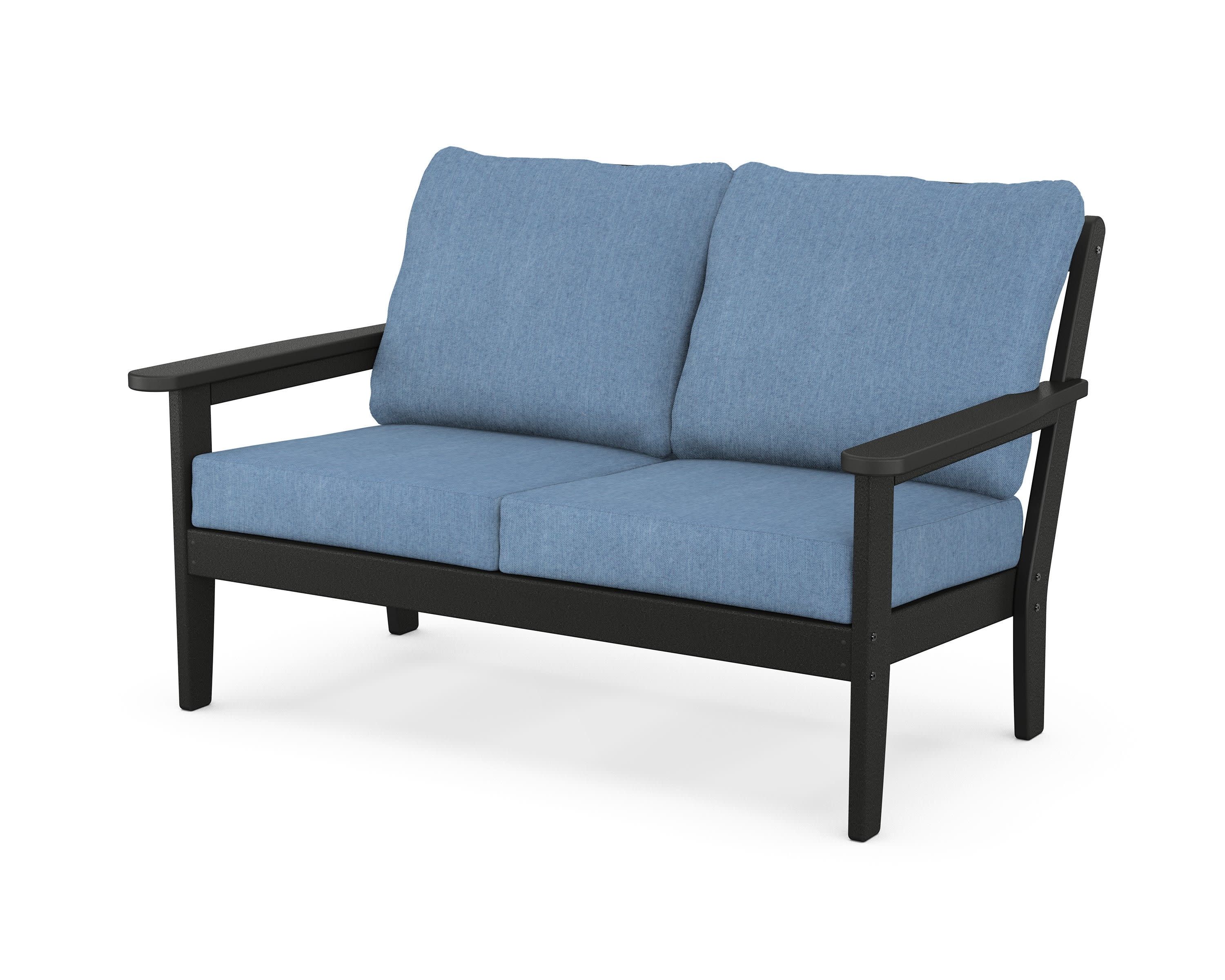 Cottage Deep Seating Loveseat in Black / Sky Blue