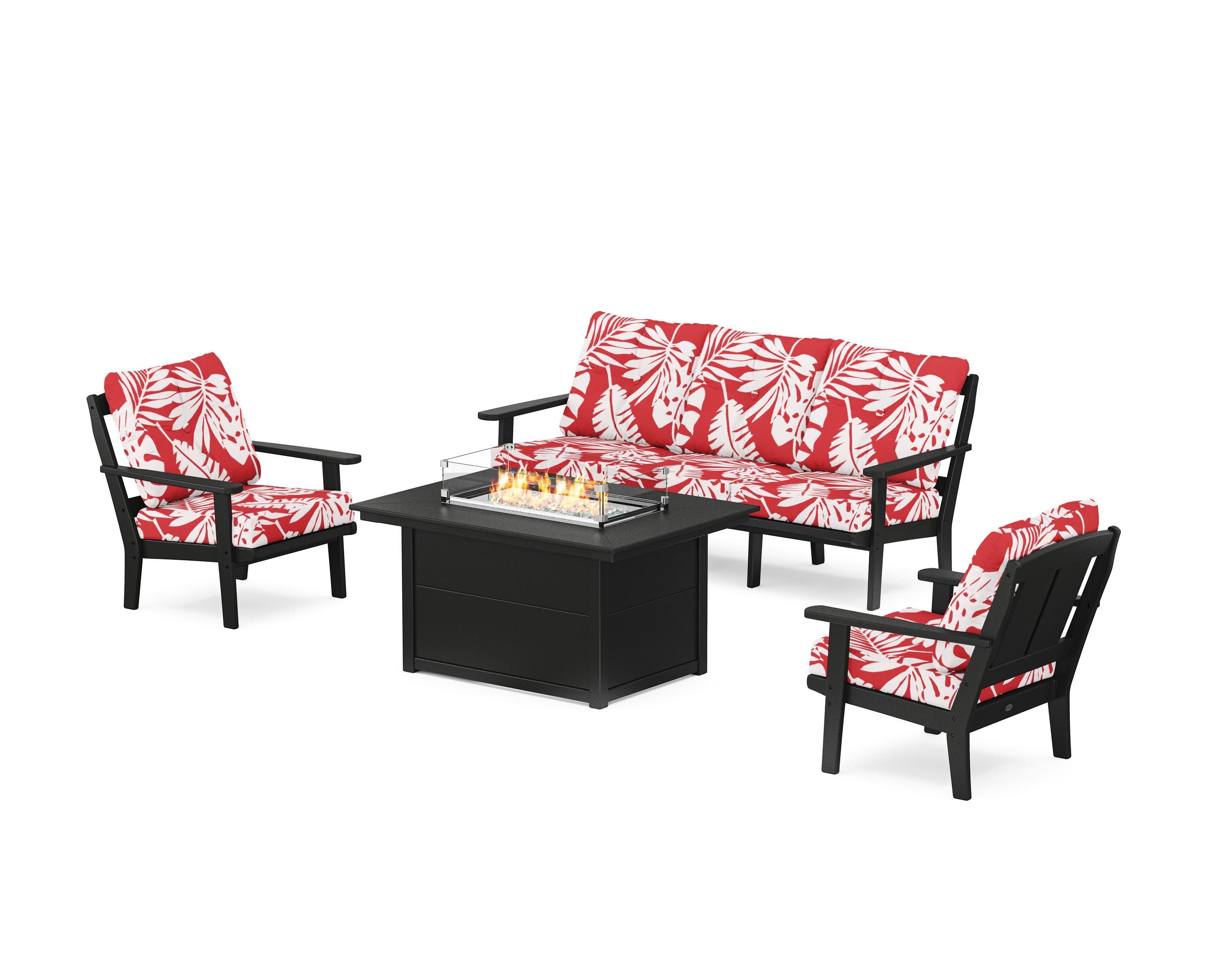 Mission Deep Seating Fire Pit Table Set in Black / Leaf Crimson