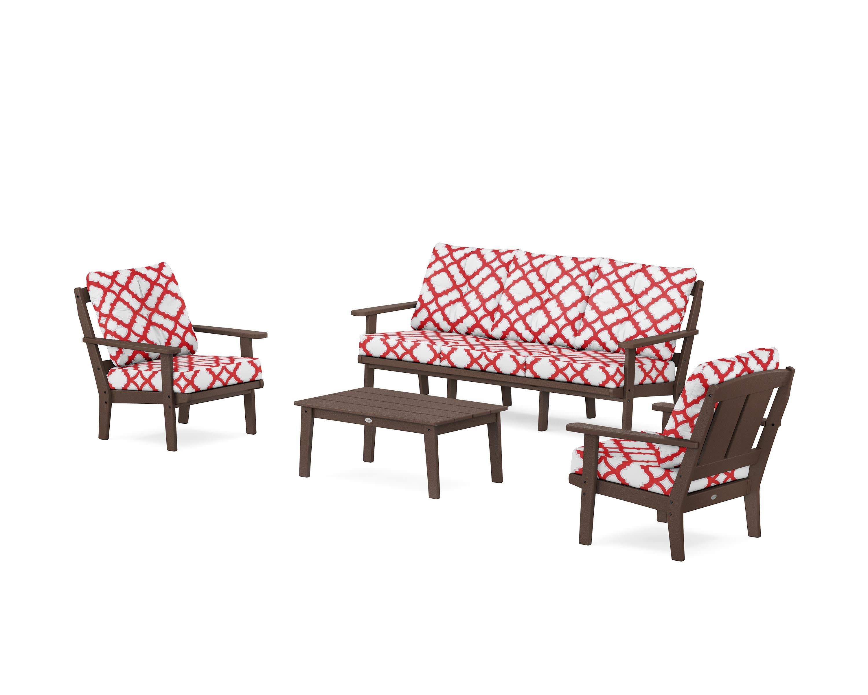 Mission 4-Piece Deep Seating Set with Sofa in Mahogany / Trellis Crimson