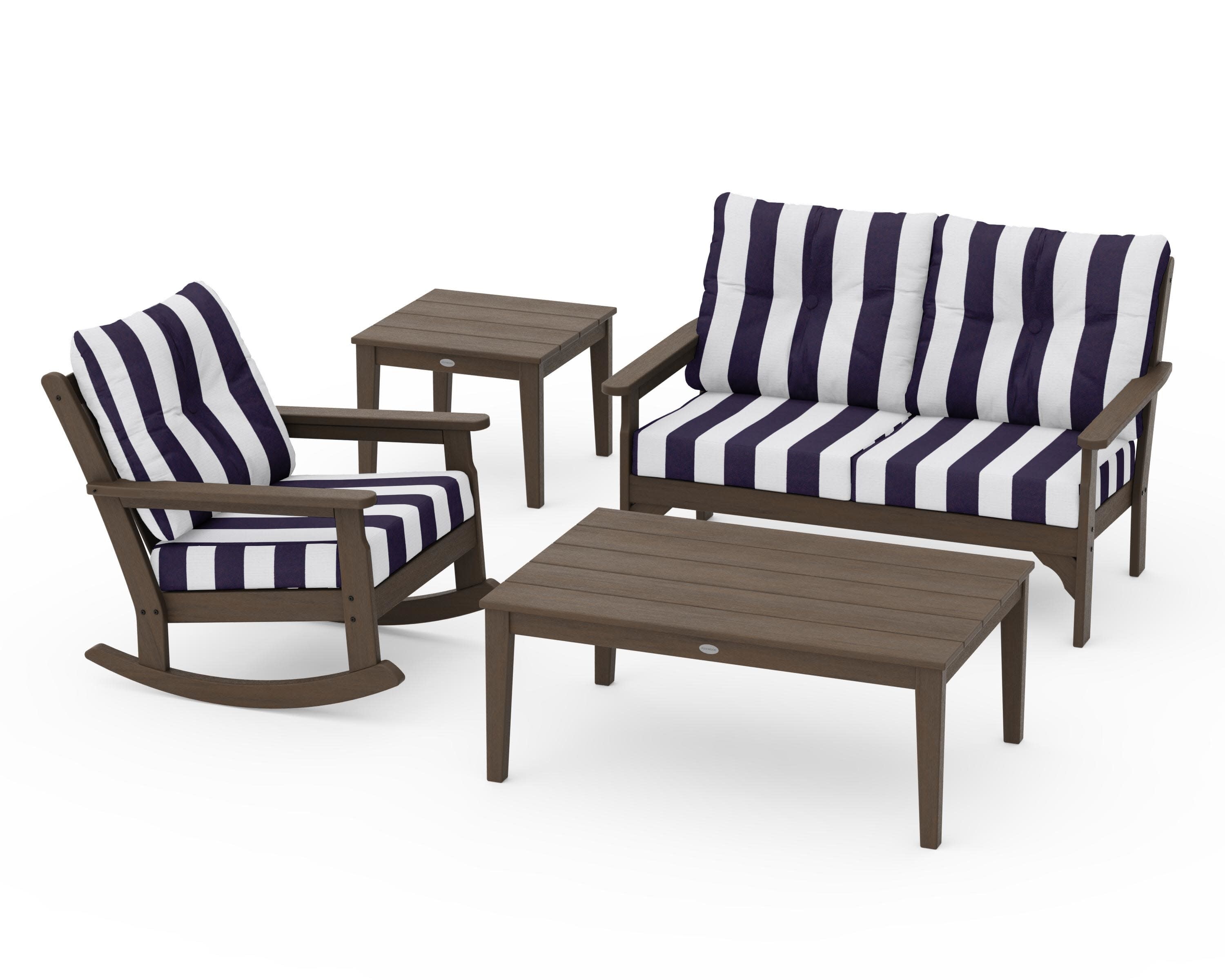 Vineyard 4-Piece Deep Seating Rocker Set in Kona / Cabana Stripe Navy