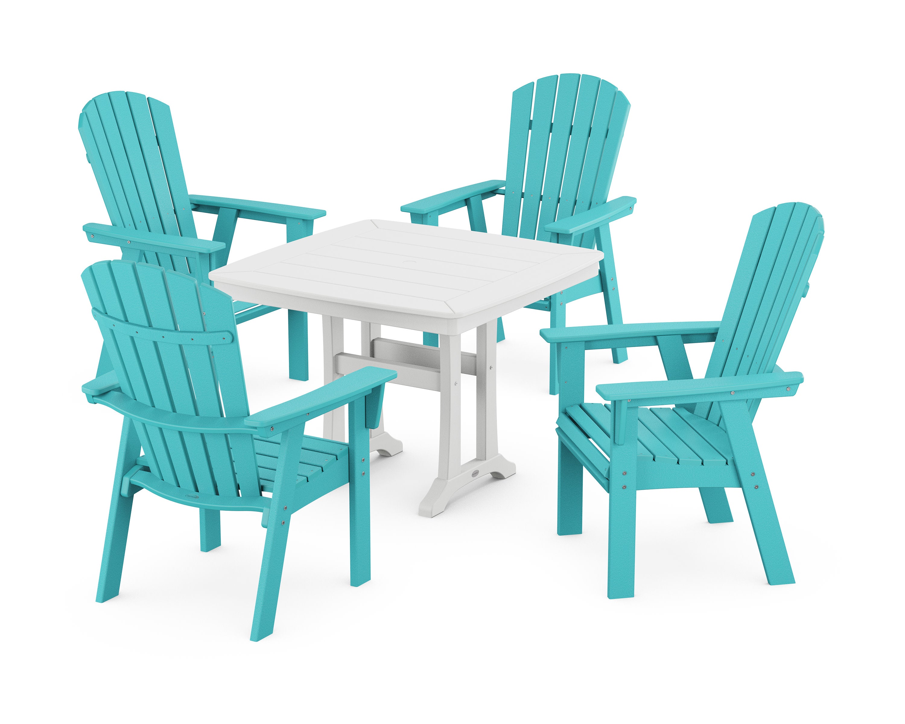 Nautical Adirondack 5-Piece Dining Set with Trestle Legs in Aruba / White