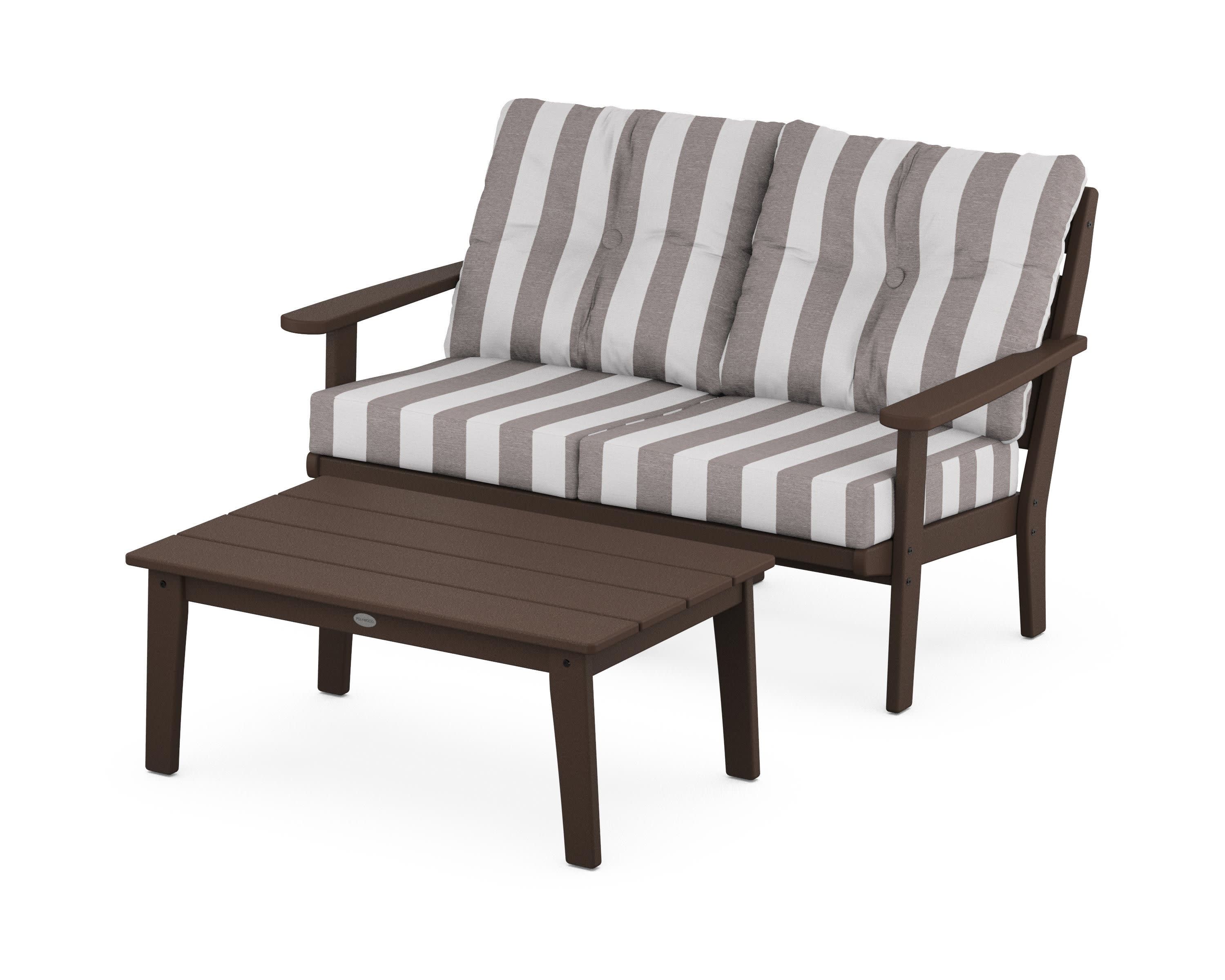 Lakeside 2-Piece Lounge Loveseat Set in Mahogany / Cabana Stripe Grey Mist