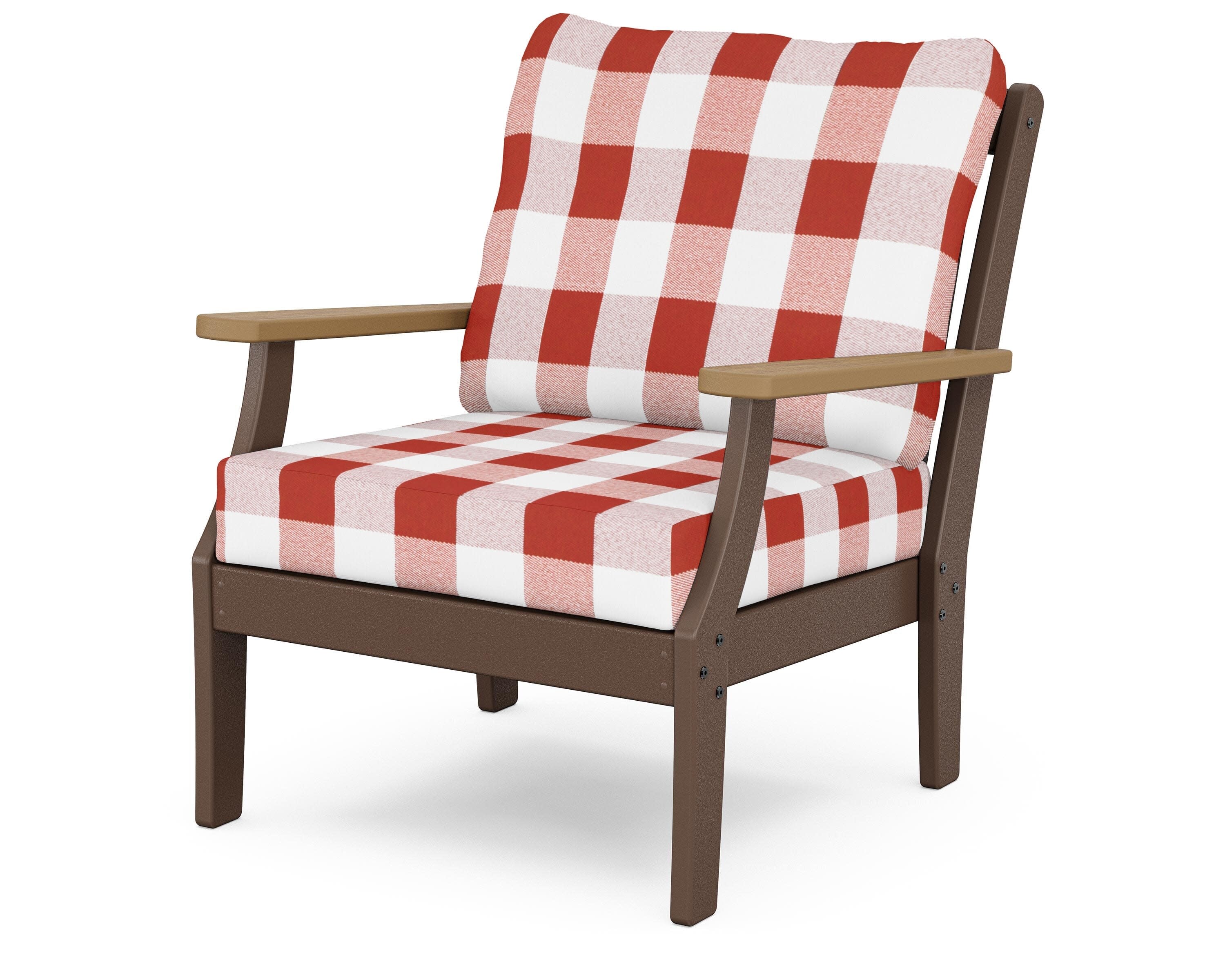 Braxton Deep Seating Chair in Mahogany / Natural / Buffalo Plaid Crimson