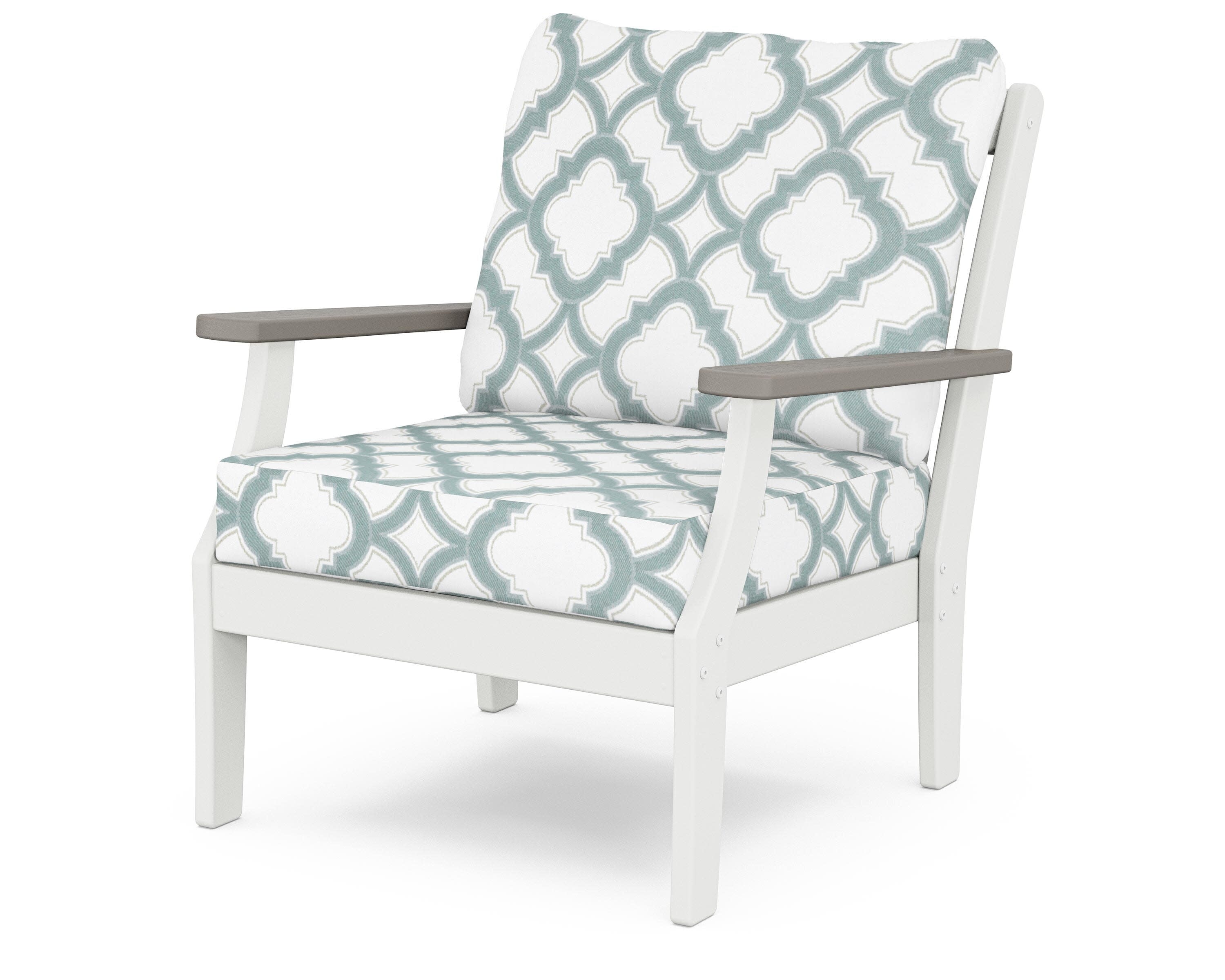 Braxton Deep Seating Chair in White / Driftwood / Trellis Glacier Spa