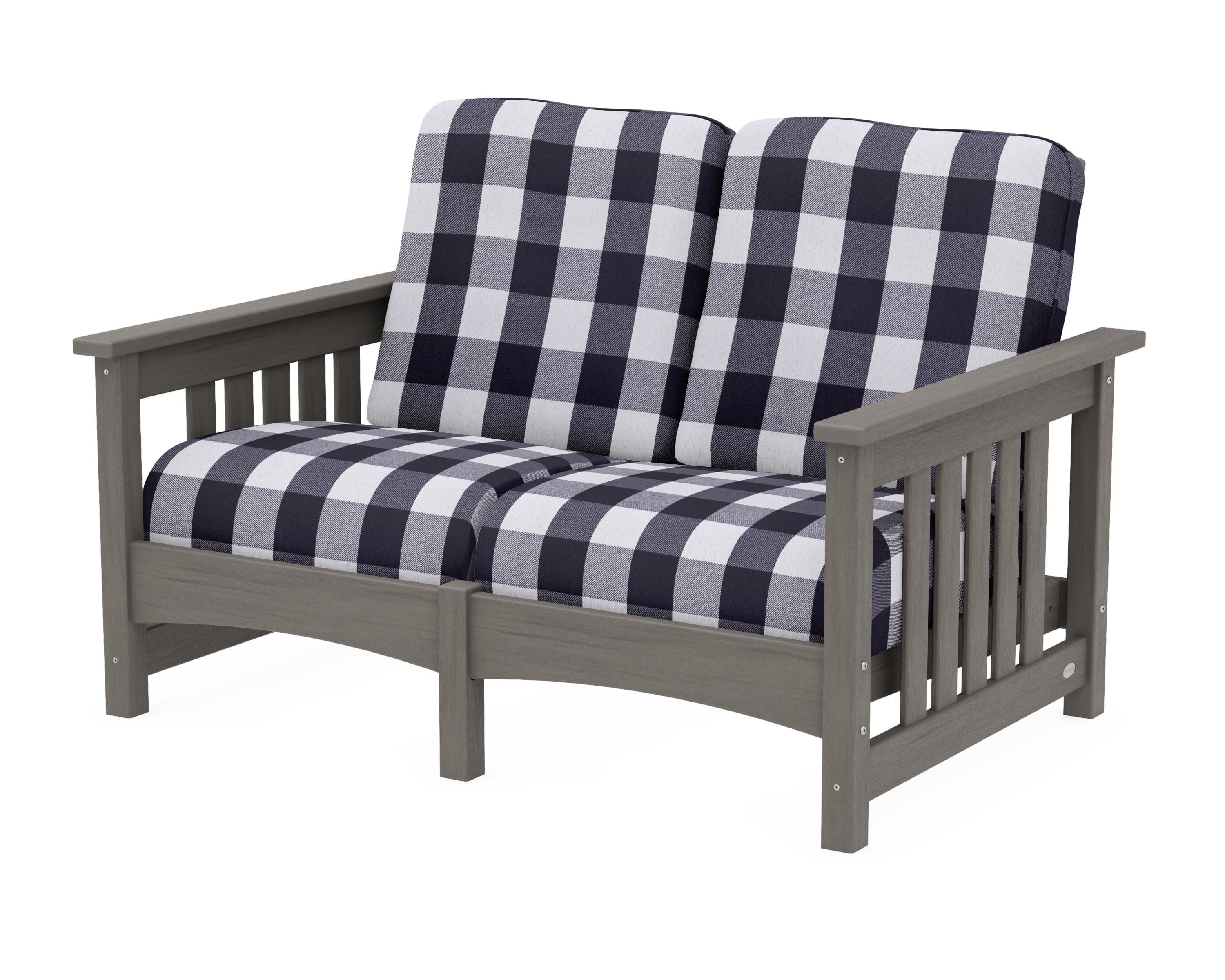 Club Mission Loveseat in Driftwood / Buffalo Plaid Navy