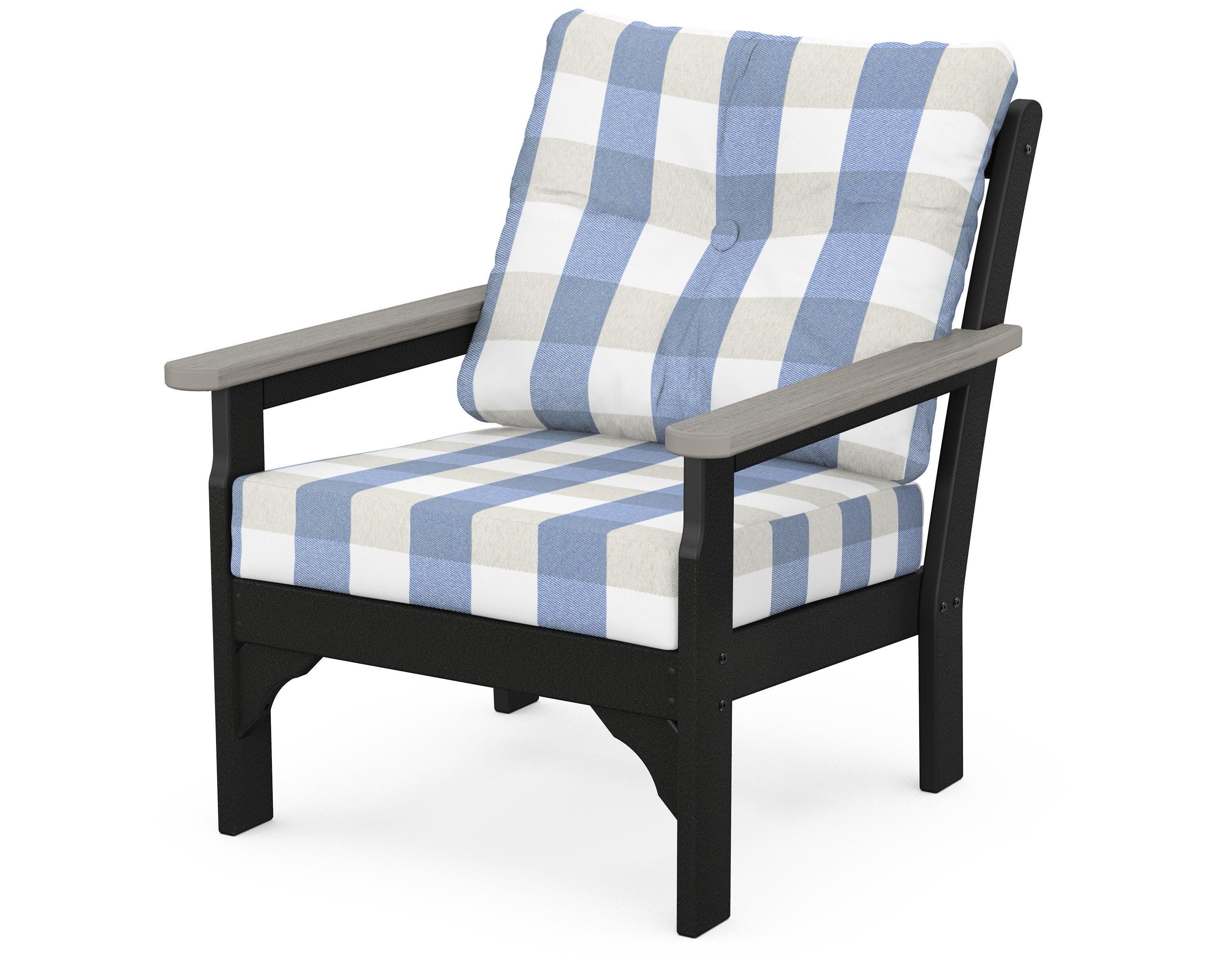 Vineyard Deep Seating Chair in Black / Driftwood / Buffalo Plaid Sky Blue