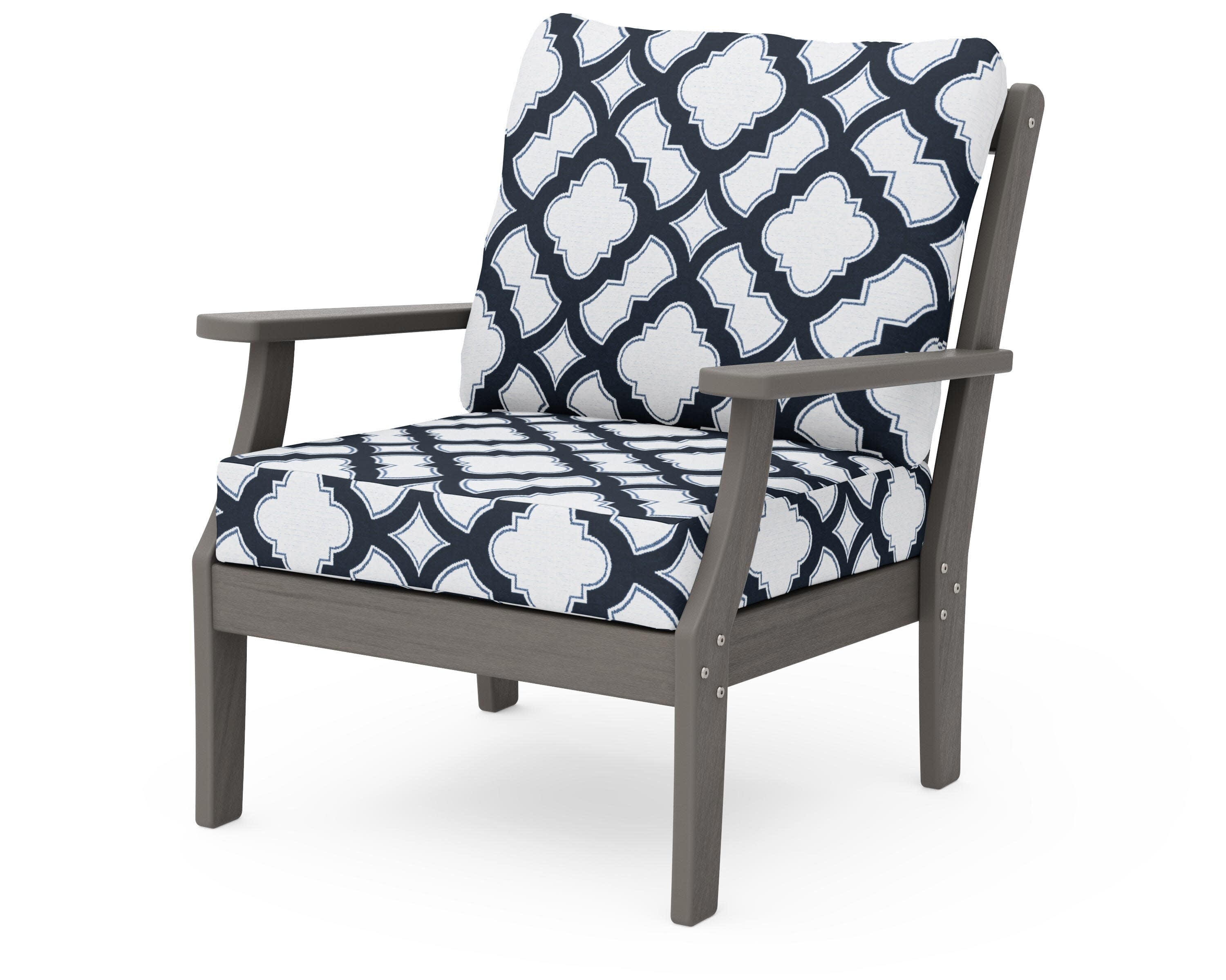 Braxton Deep Seating Chair in Driftwood / Trellis Marine Indigo