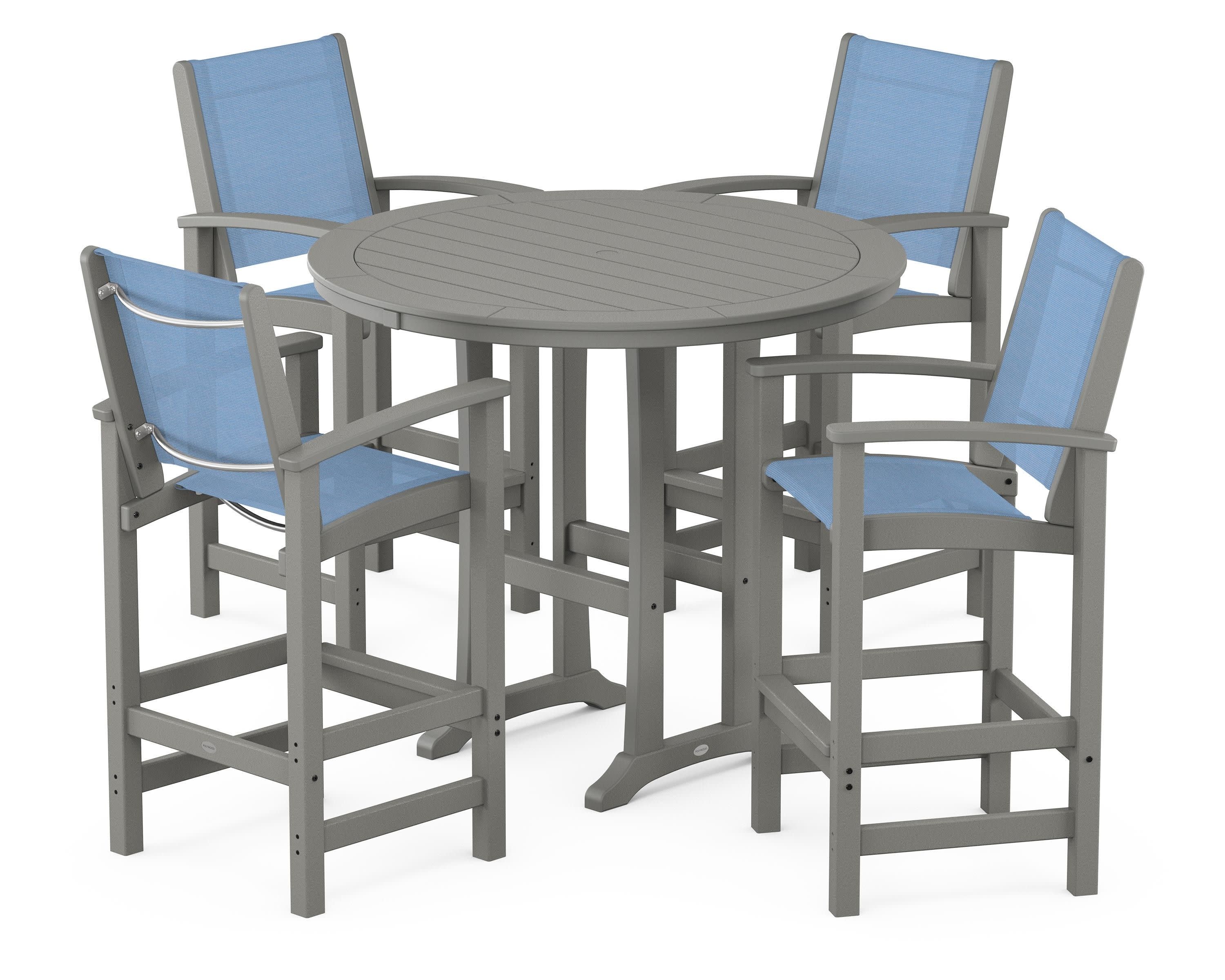 Coastal 5-Piece Nautical Trestle Bar Set in Slate Grey / Poolside Sling