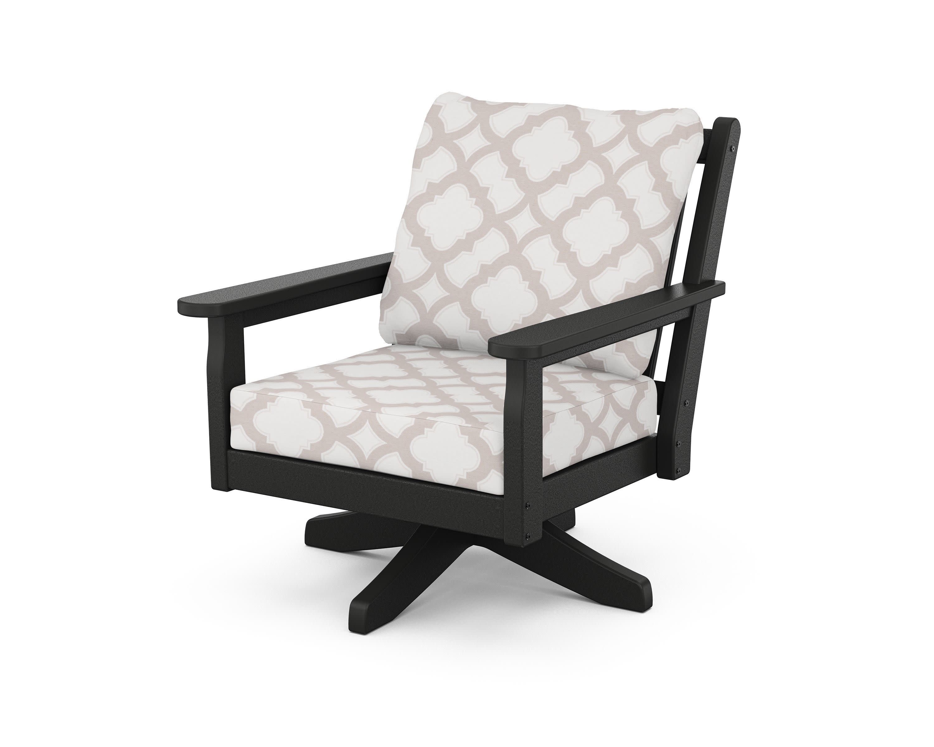 Chippendale Deep Seating Swivel Chair in Black / Trellis Dune Burlap