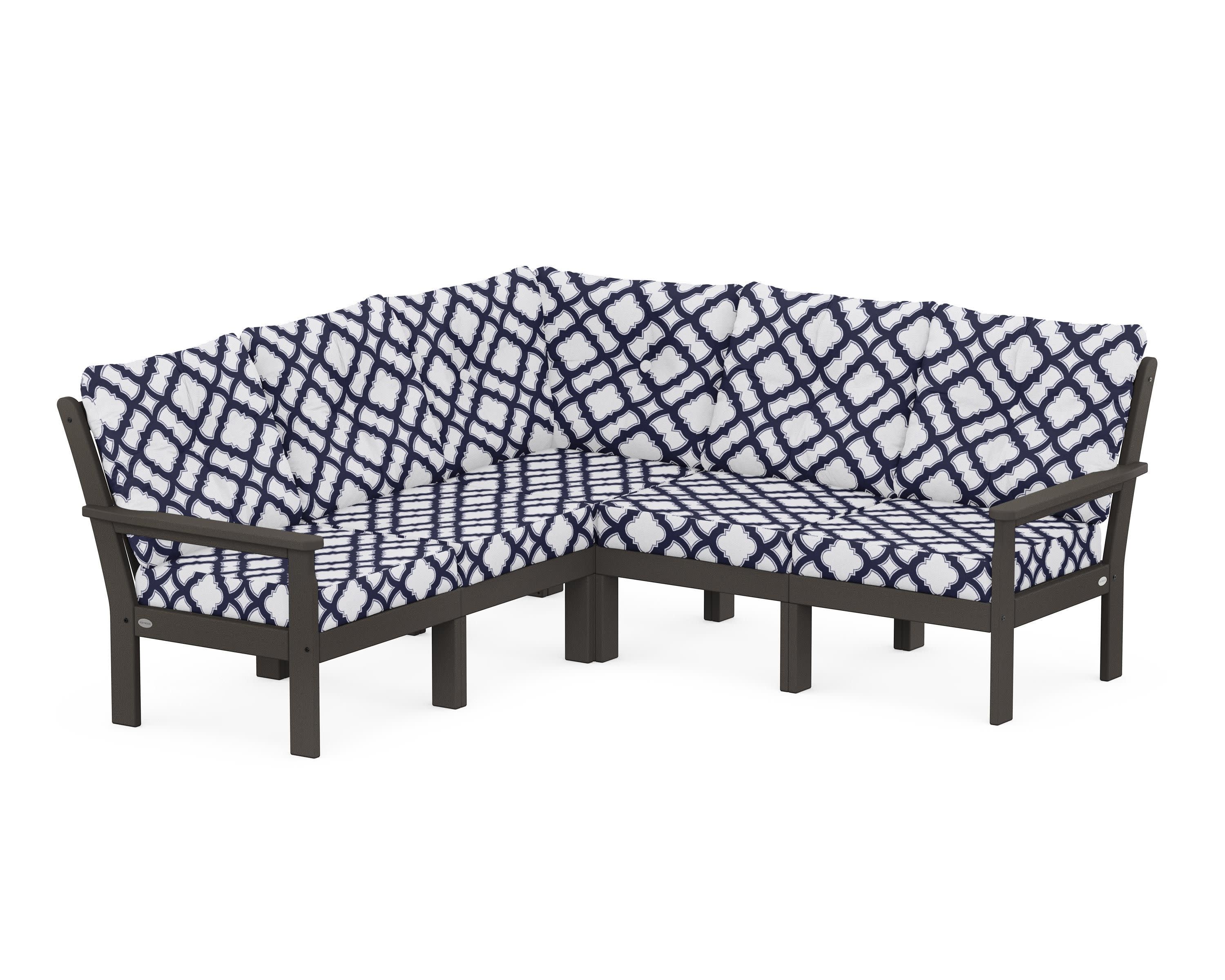 Vineyard 5-Piece Sectional in Vintage Coffee / Trellis Navy