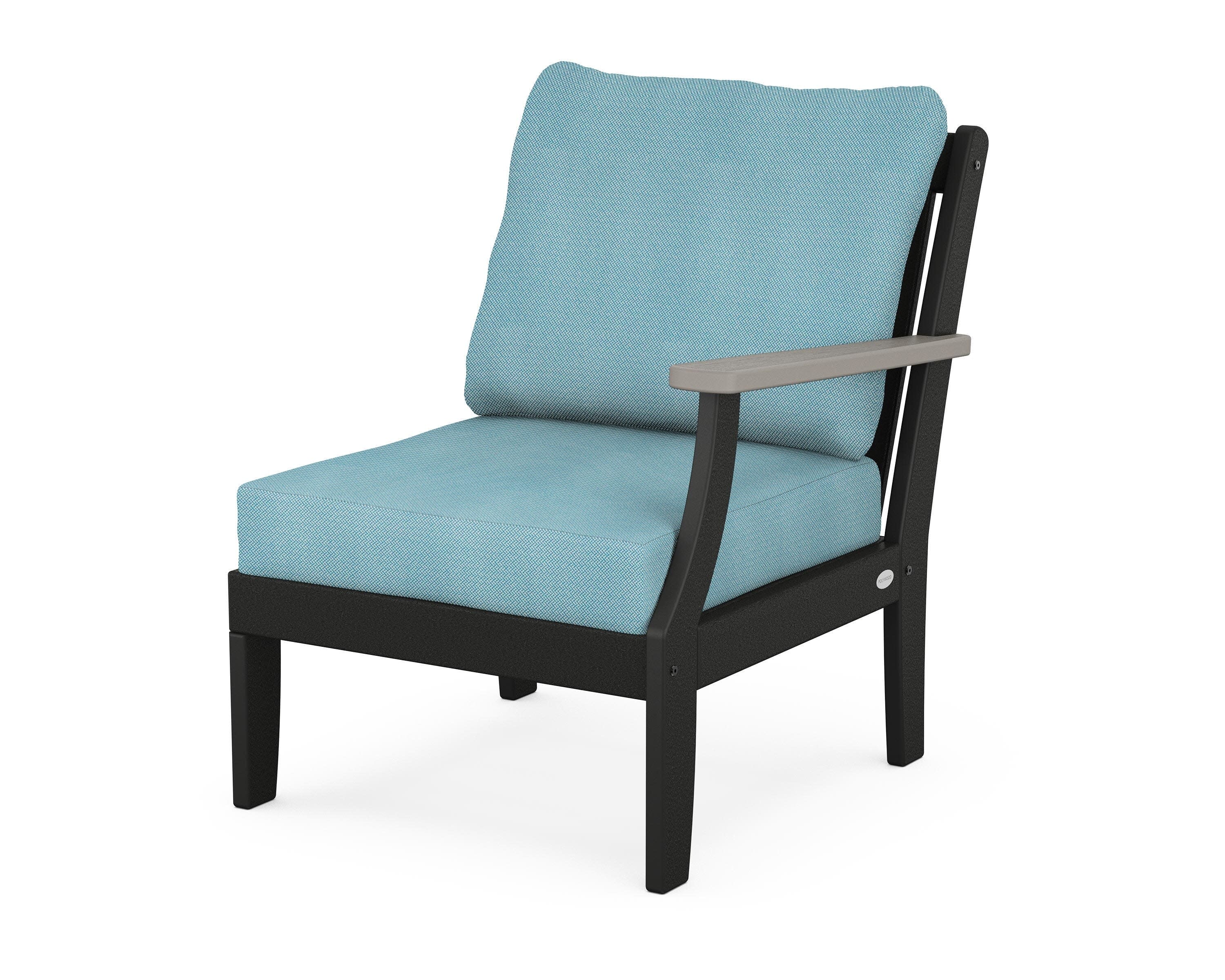 Braxton Modular Right Arm Chair in Black / Driftwood / Lattice Sky Blue
