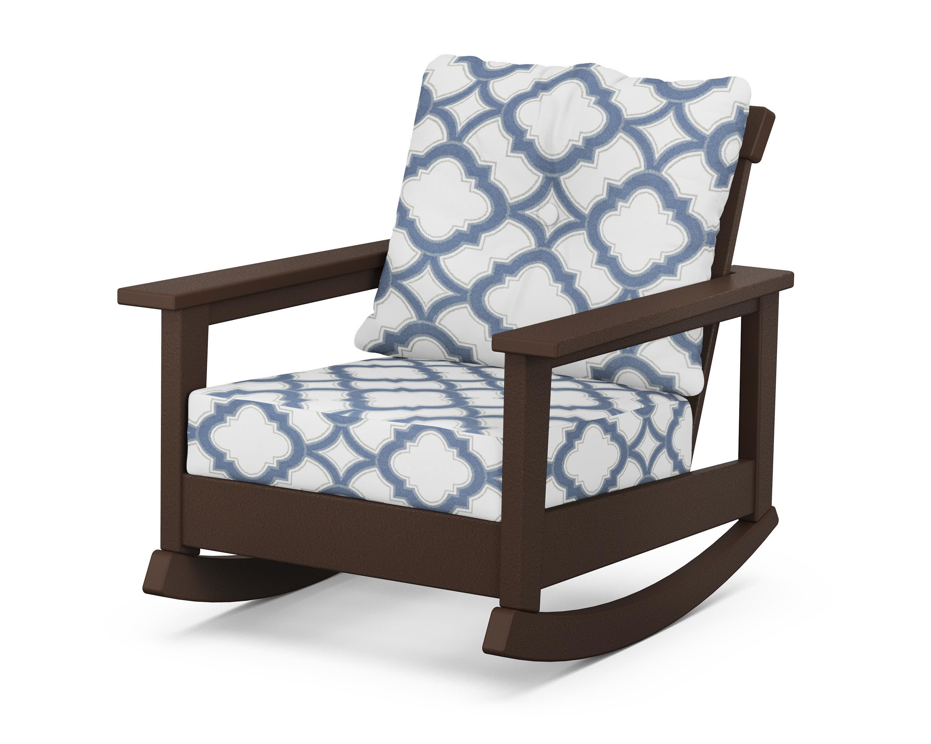 Prescott Deep Seating Rocking Chair in Mahogany / Trellis Sky Blue