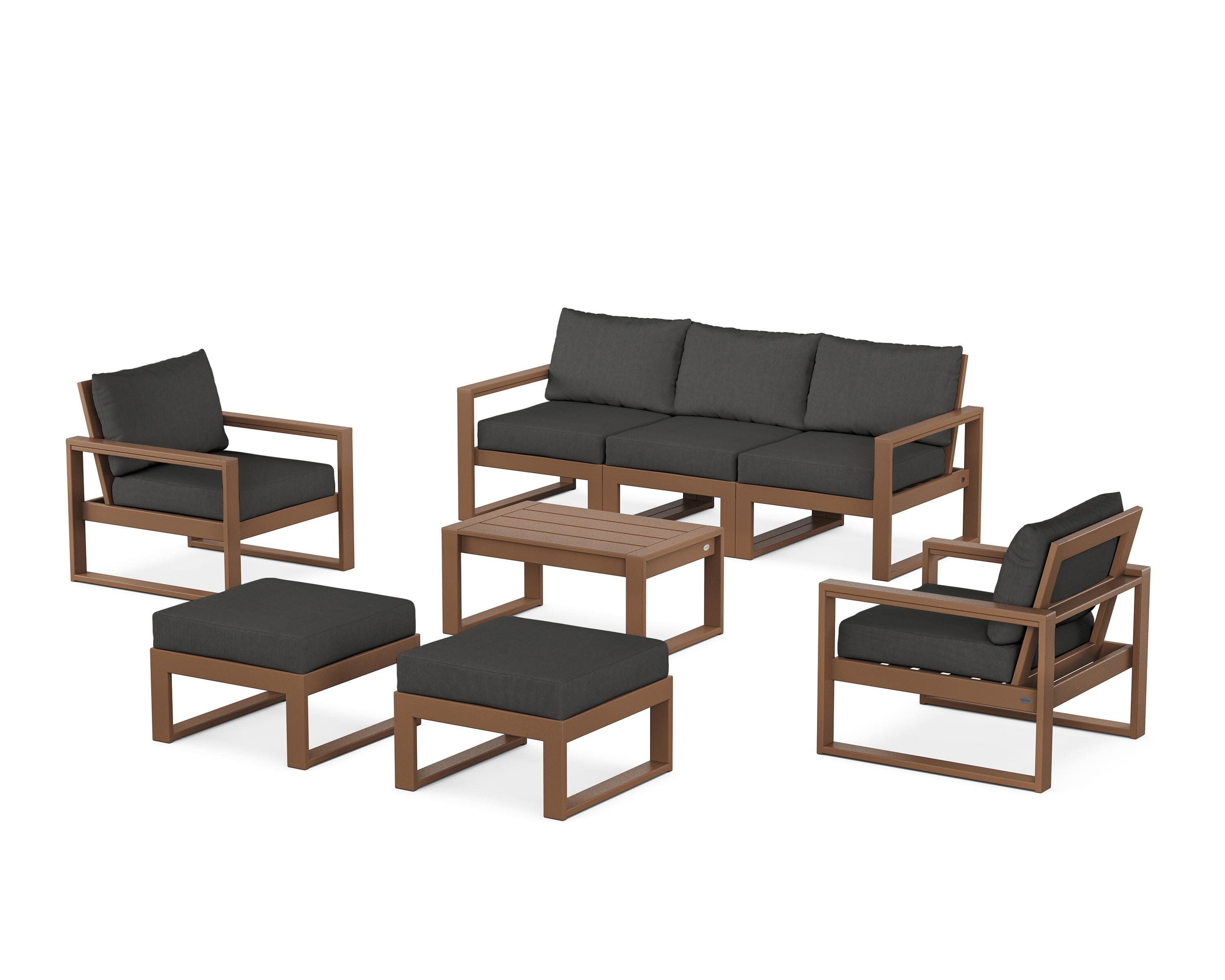 EDGE Sectional 8-Piece Lounge Sofa Set in Teak / Spectrum Carbon