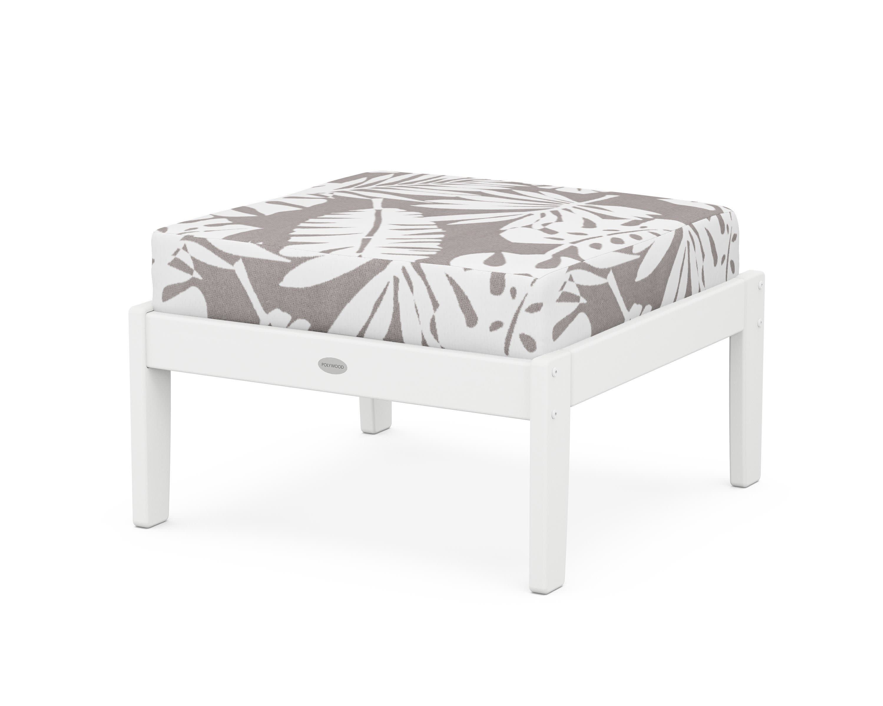 Braxton Deep Seating Ottoman in White / Leaf Grey Mist
