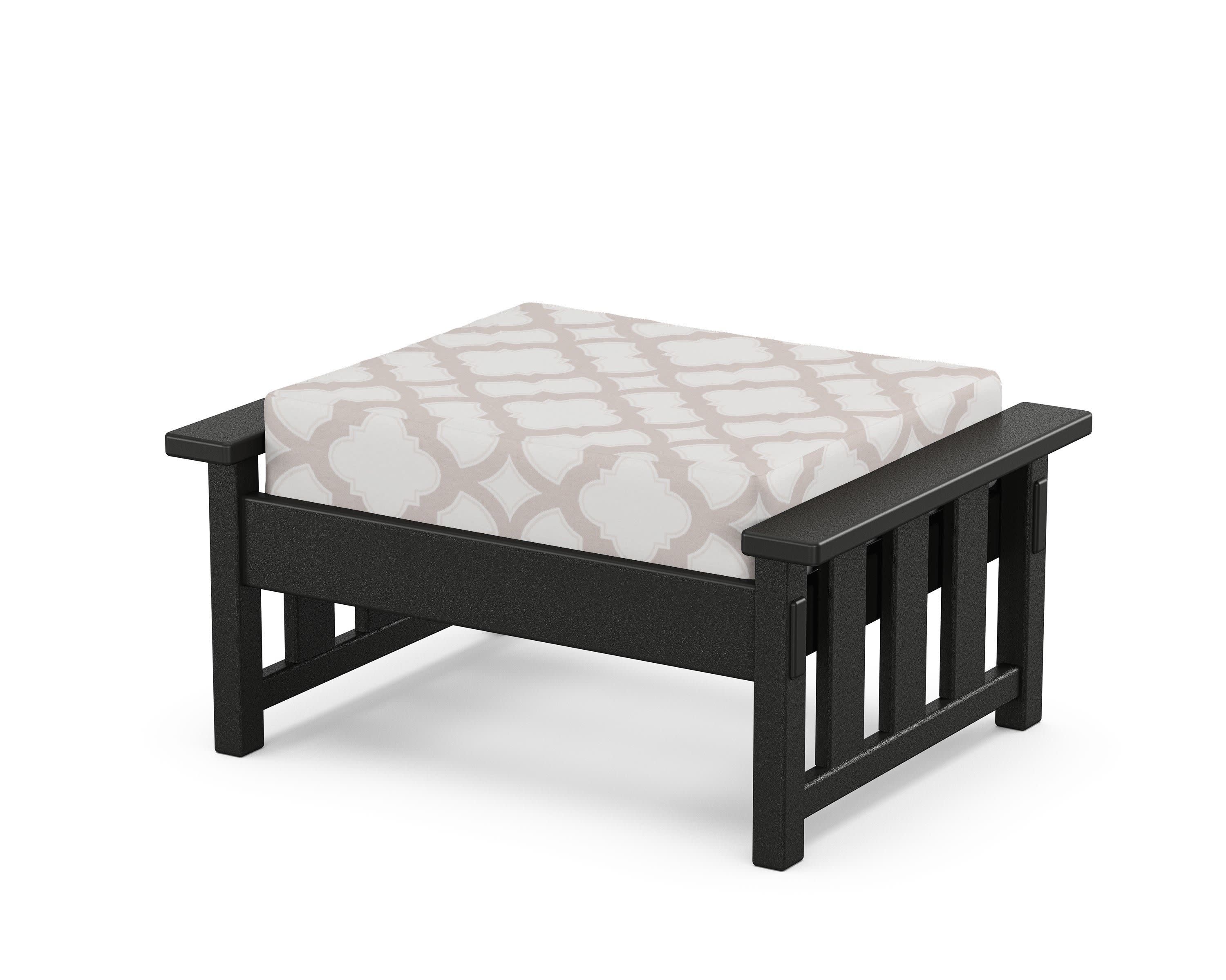 Acadia Deep Seating Ottoman in Black / Trellis Dune Burlap