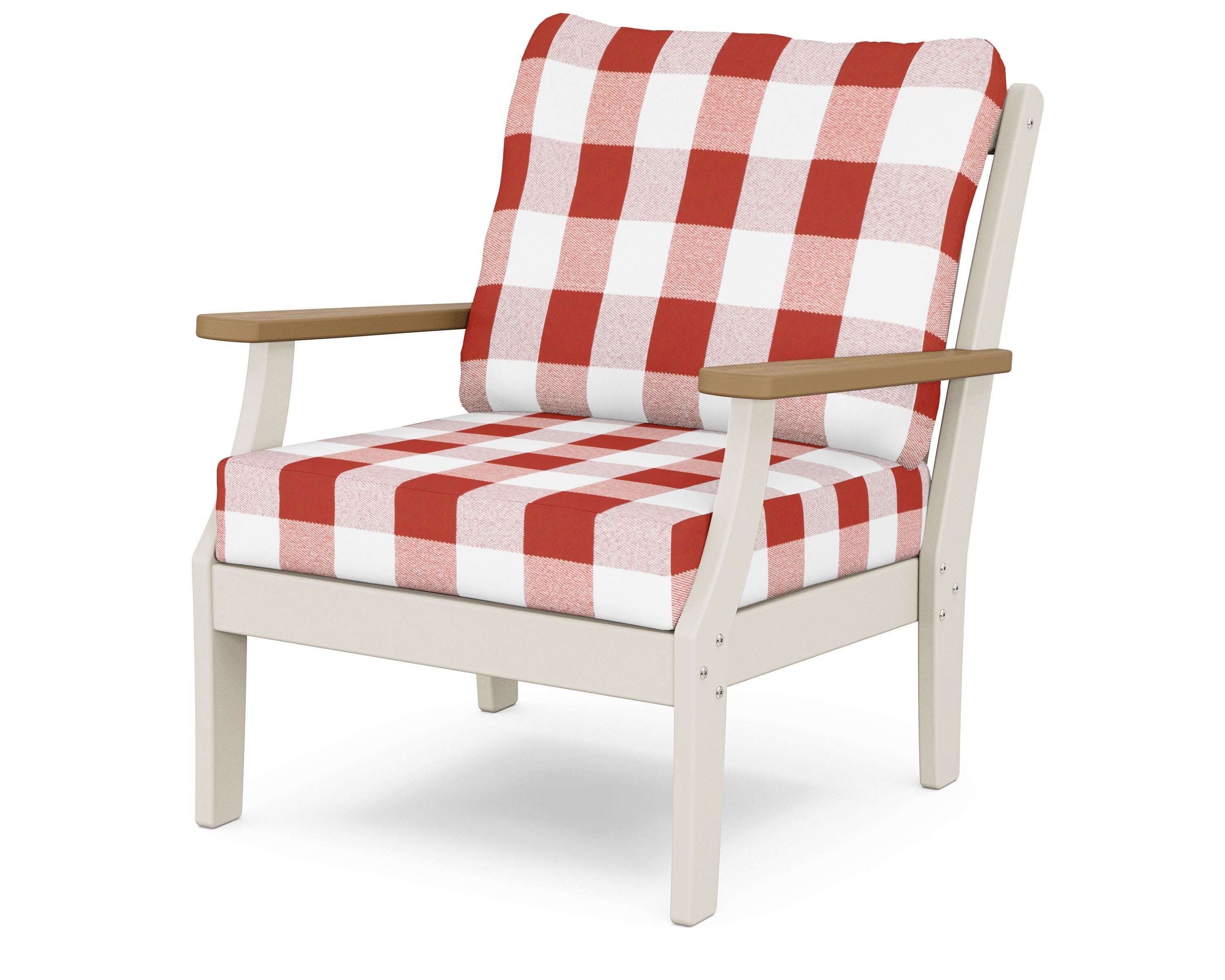 Braxton Deep Seating Chair in Sand / Natural / Buffalo Plaid Crimson