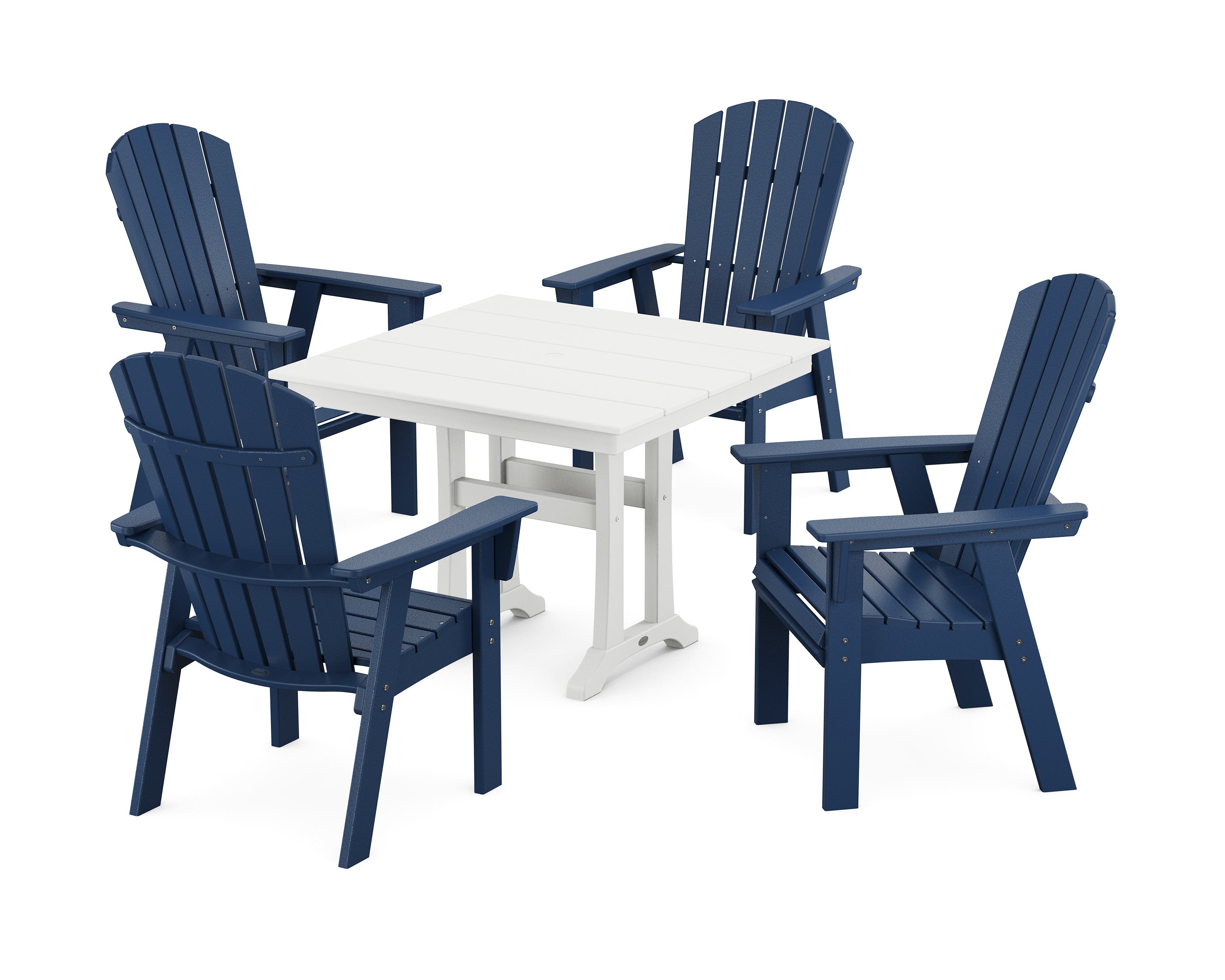 Nautical Adirondack 5-Piece Farmhouse Dining Set With Trestle Legs in Navy / White