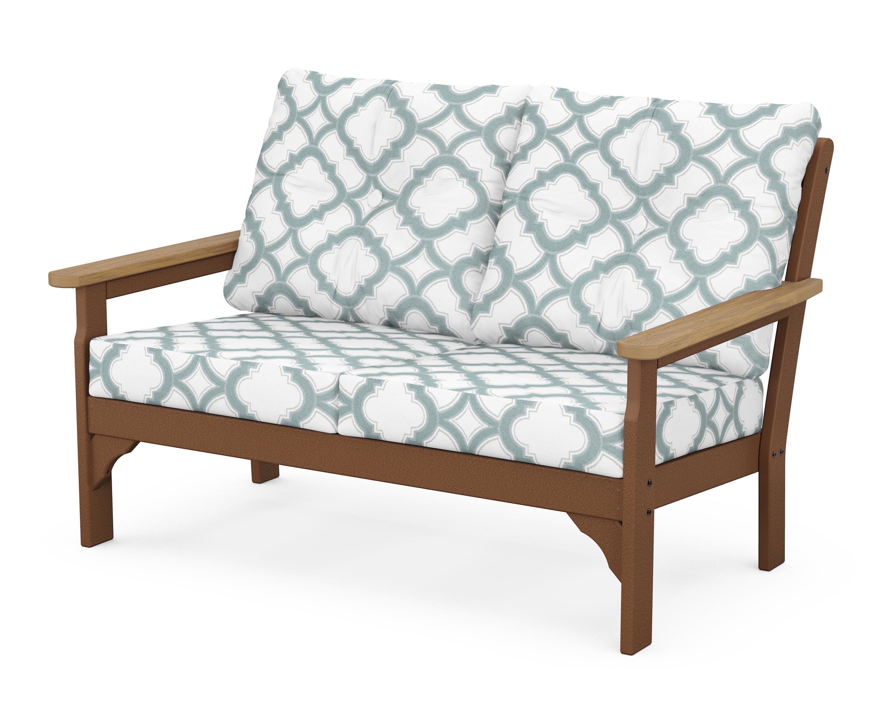 Vineyard Deep Seating Loveseat in Teak / Natural / Trellis Glacier Spa