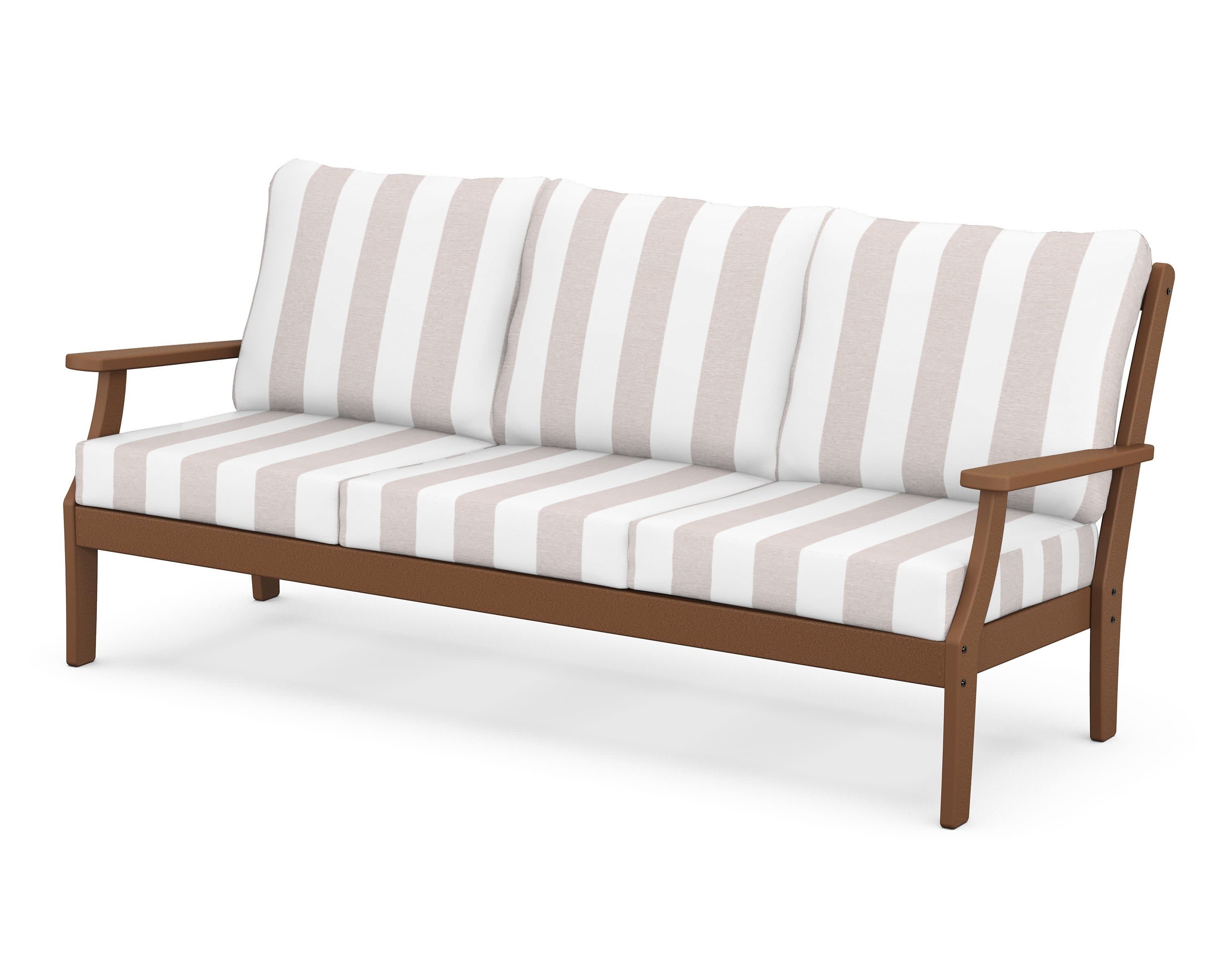 Braxton Deep Seating Sofa in Teak / Cabana Stripe Dune Burlap