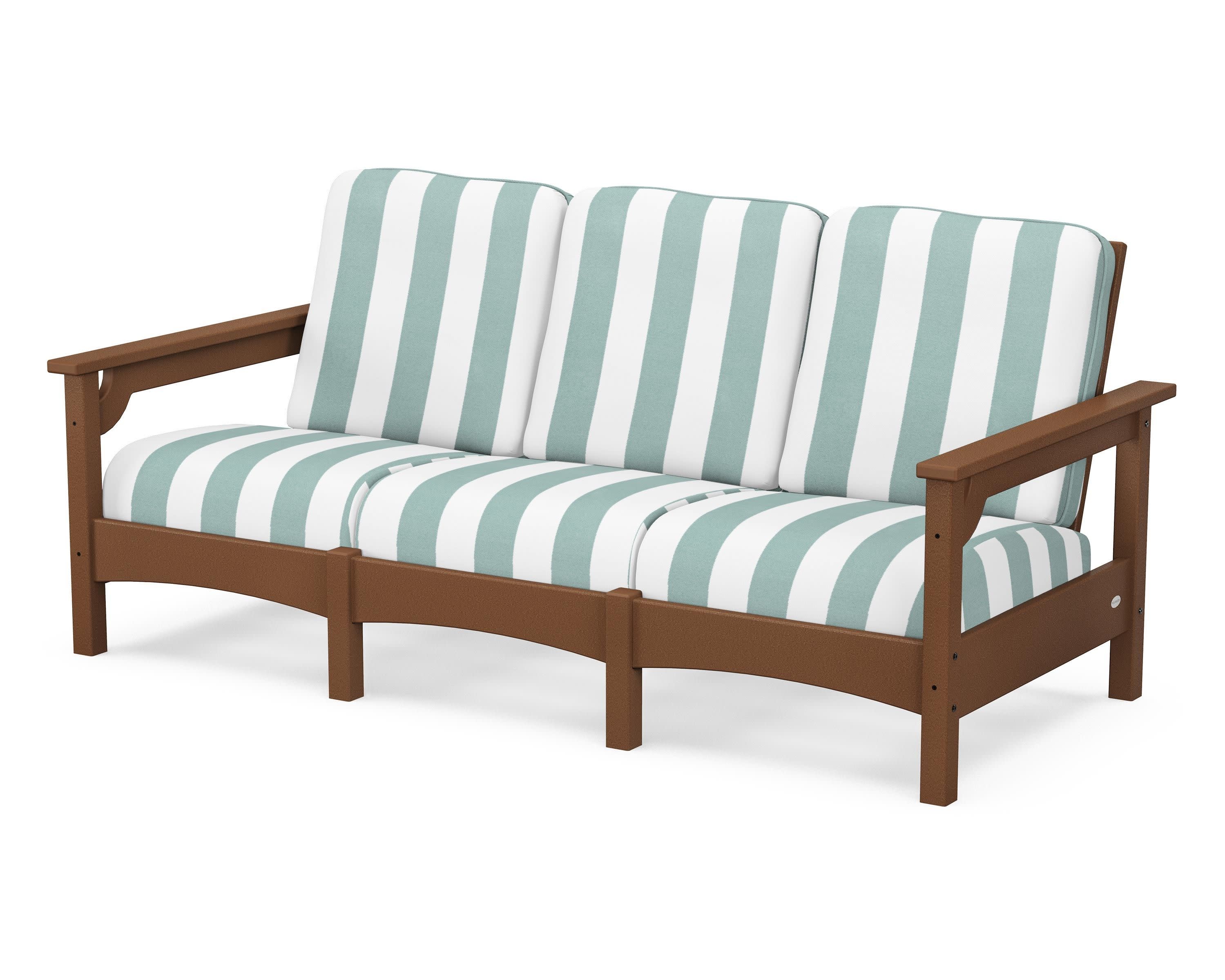 Club Sofa in Teak / Cabana Stripe Glacier Spa