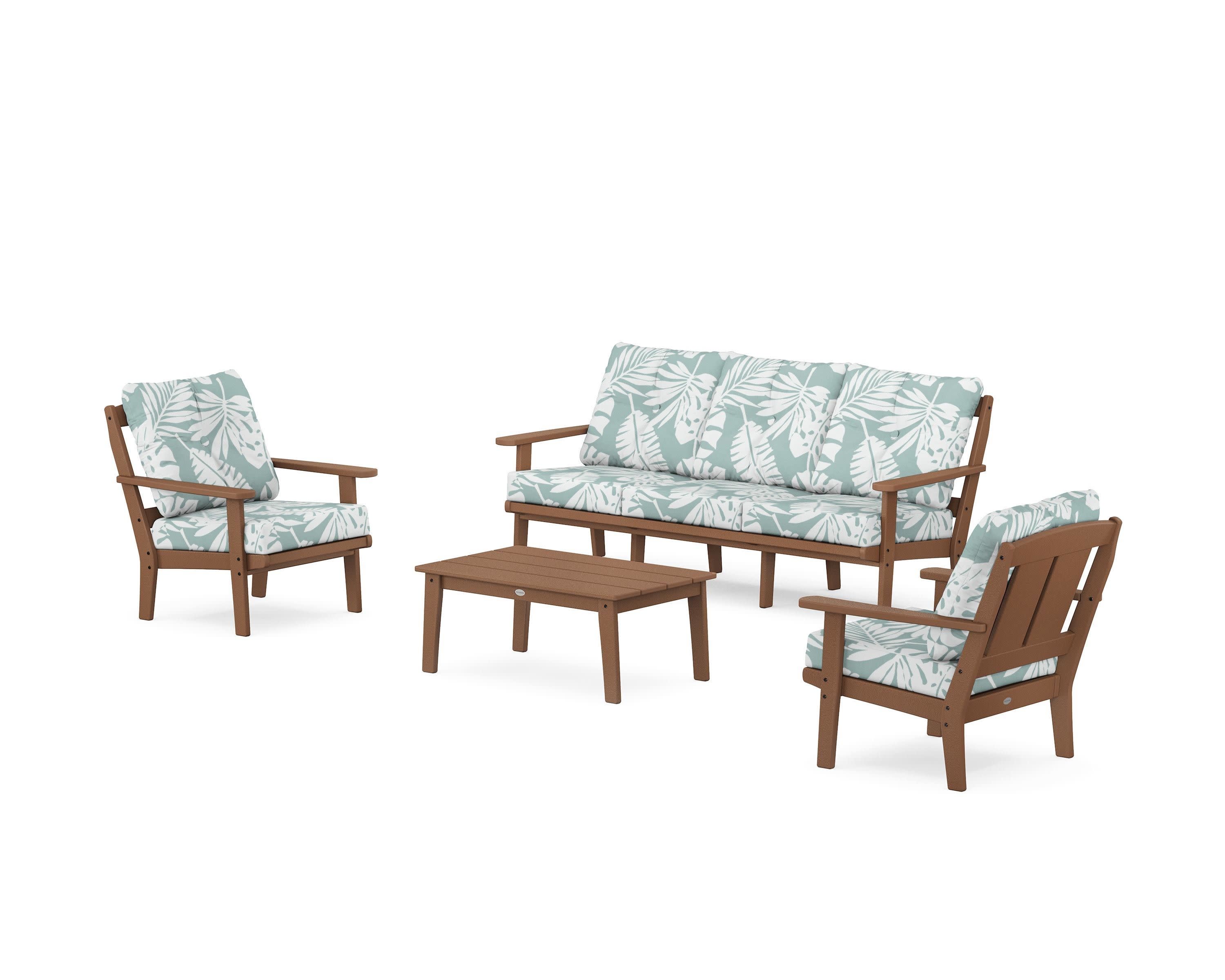 Mission 4-Piece Deep Seating Set with Sofa in Teak / Leaf Glacier Spa
