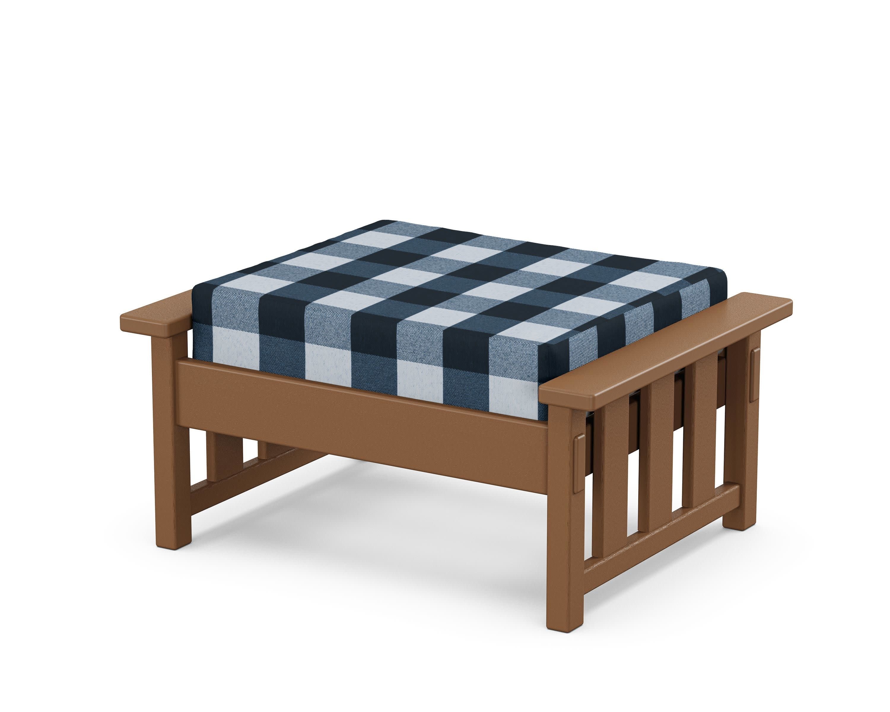 Acadia Deep Seating Ottoman in Teak / Buffalo Plaid Marine Indigo
