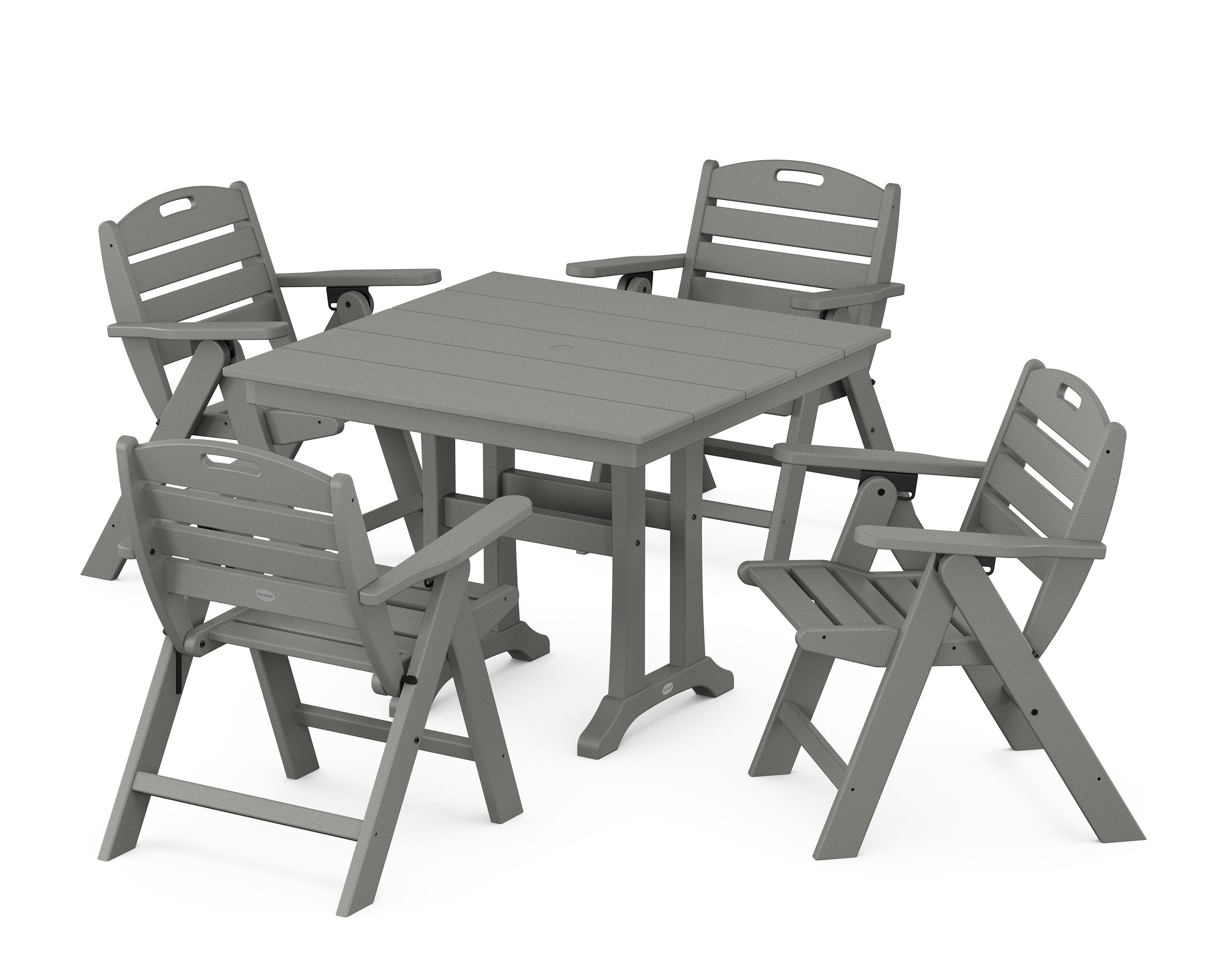 Nautical Folding Lowback Chair 5-Piece Farmhouse Dining Set With Trestle Legs in Slate Grey