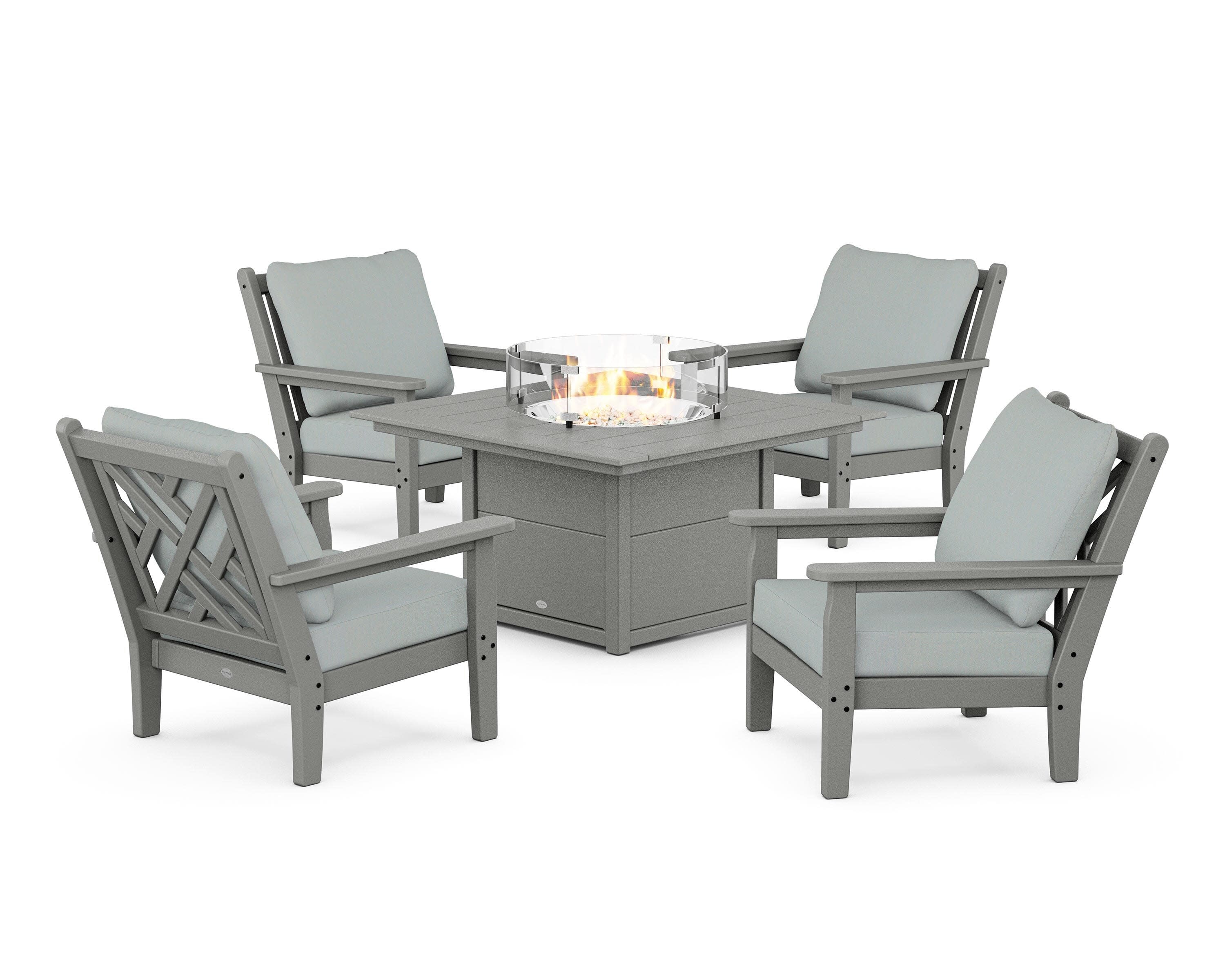 Chippendale 5-Piece Deep Seating Set with Fire Pit Table in Slate Grey / Spa
