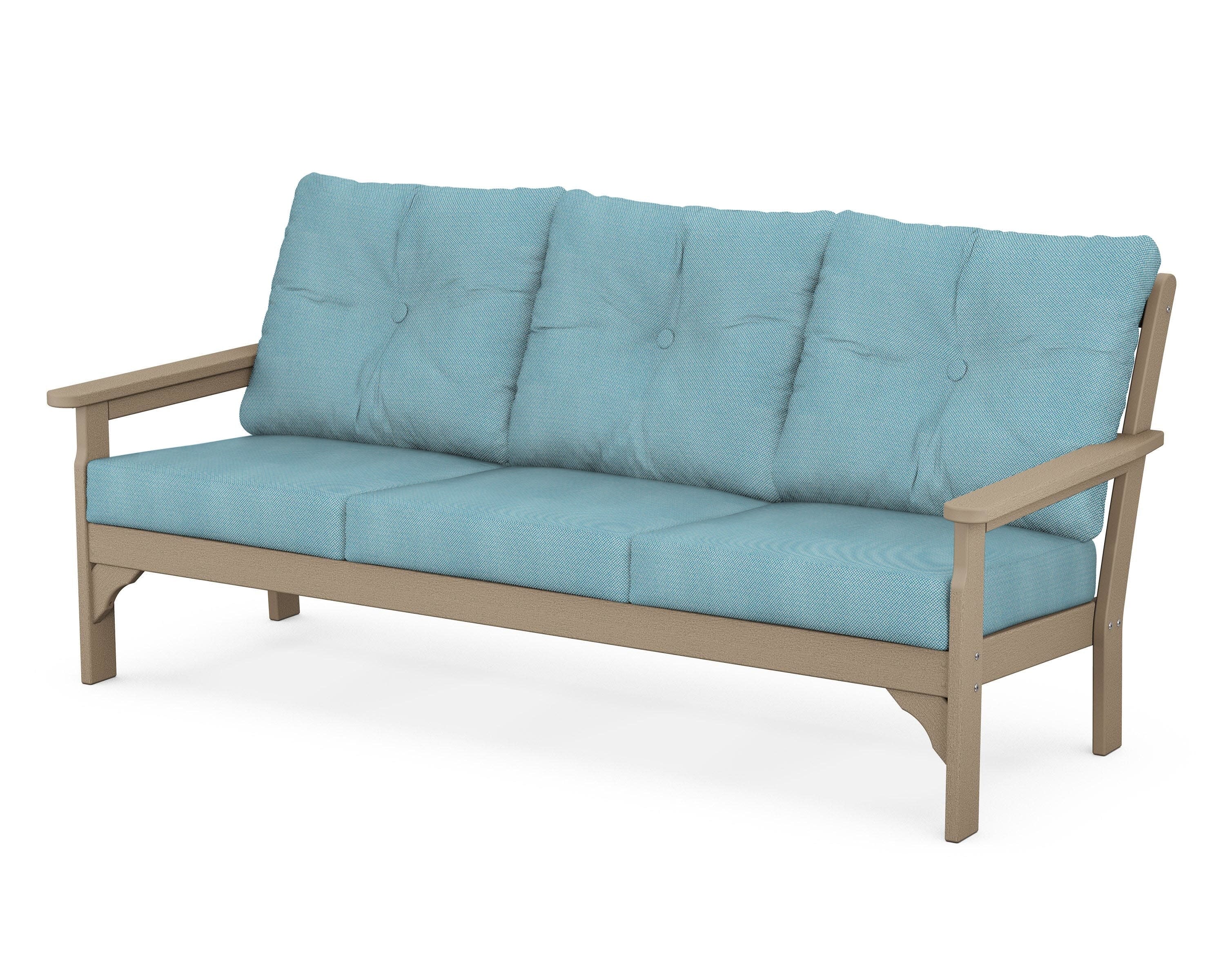 Vineyard Deep Seating Sofa in Vintage Sahara / Lattice Sky Blue