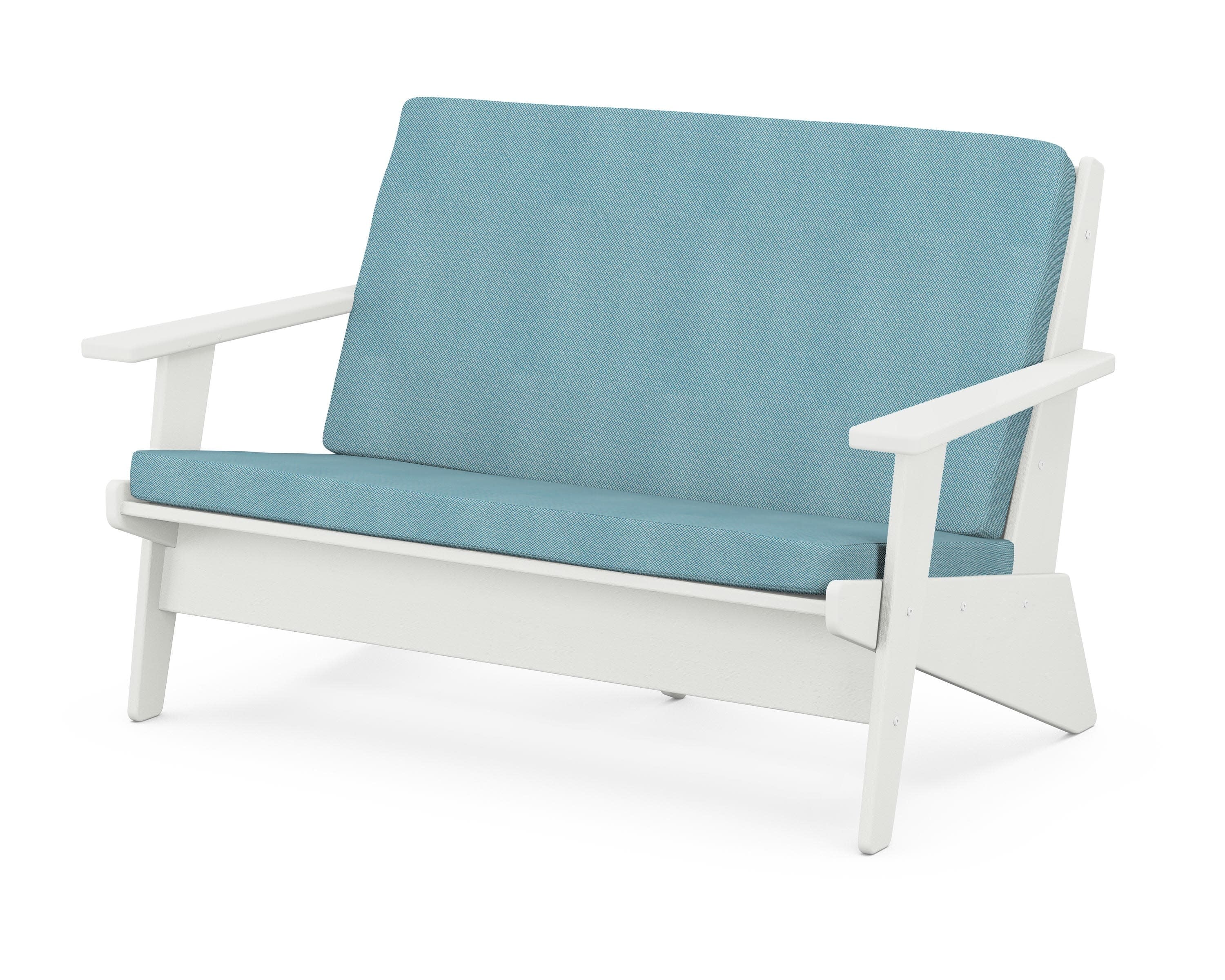 Riviera Modern Lounge Loveseat in Vintage White / Lattice Sky Blue