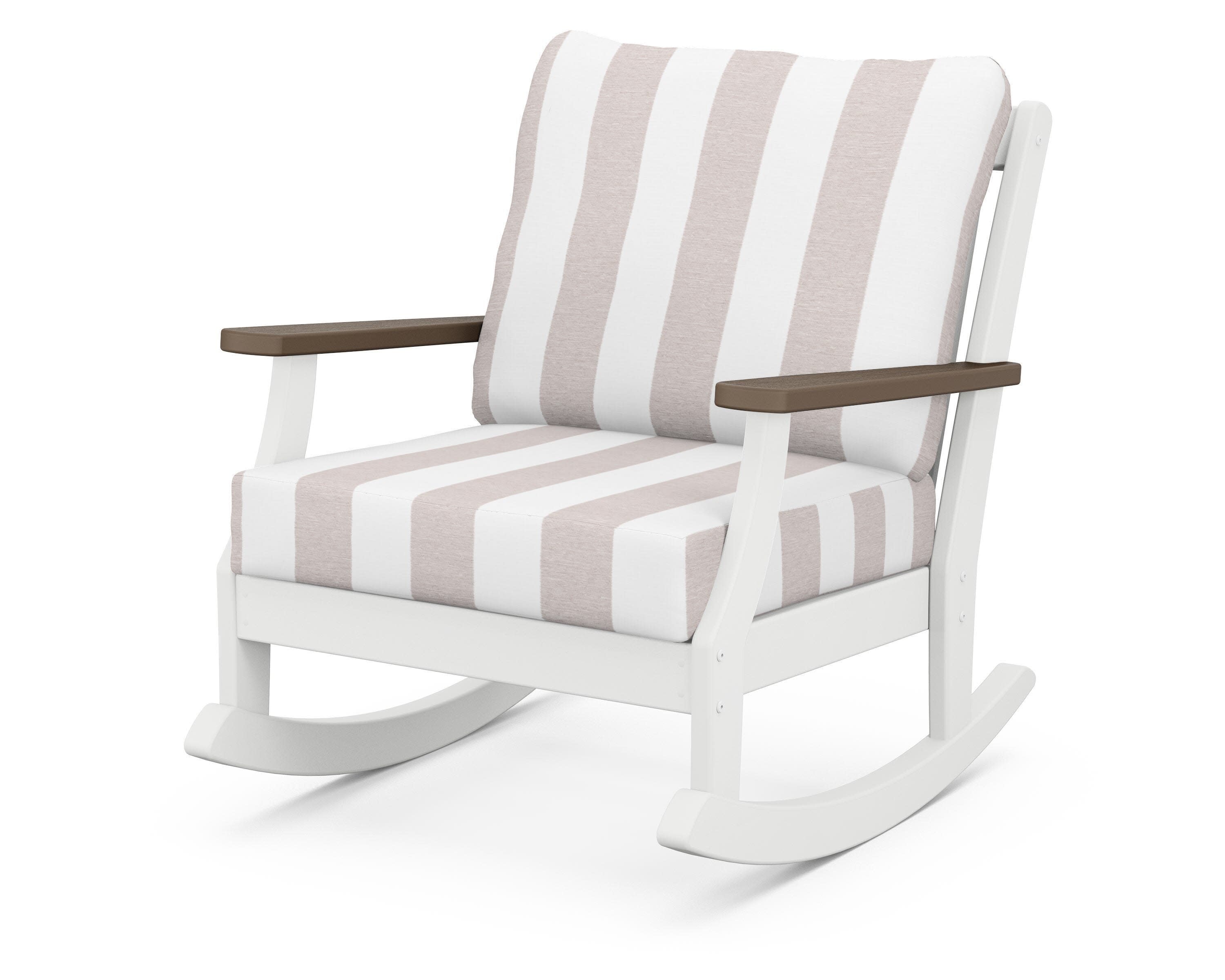 Braxton Deep Seating Rocking Chair in White / Kona / Cabana Stripe Dune Burlap