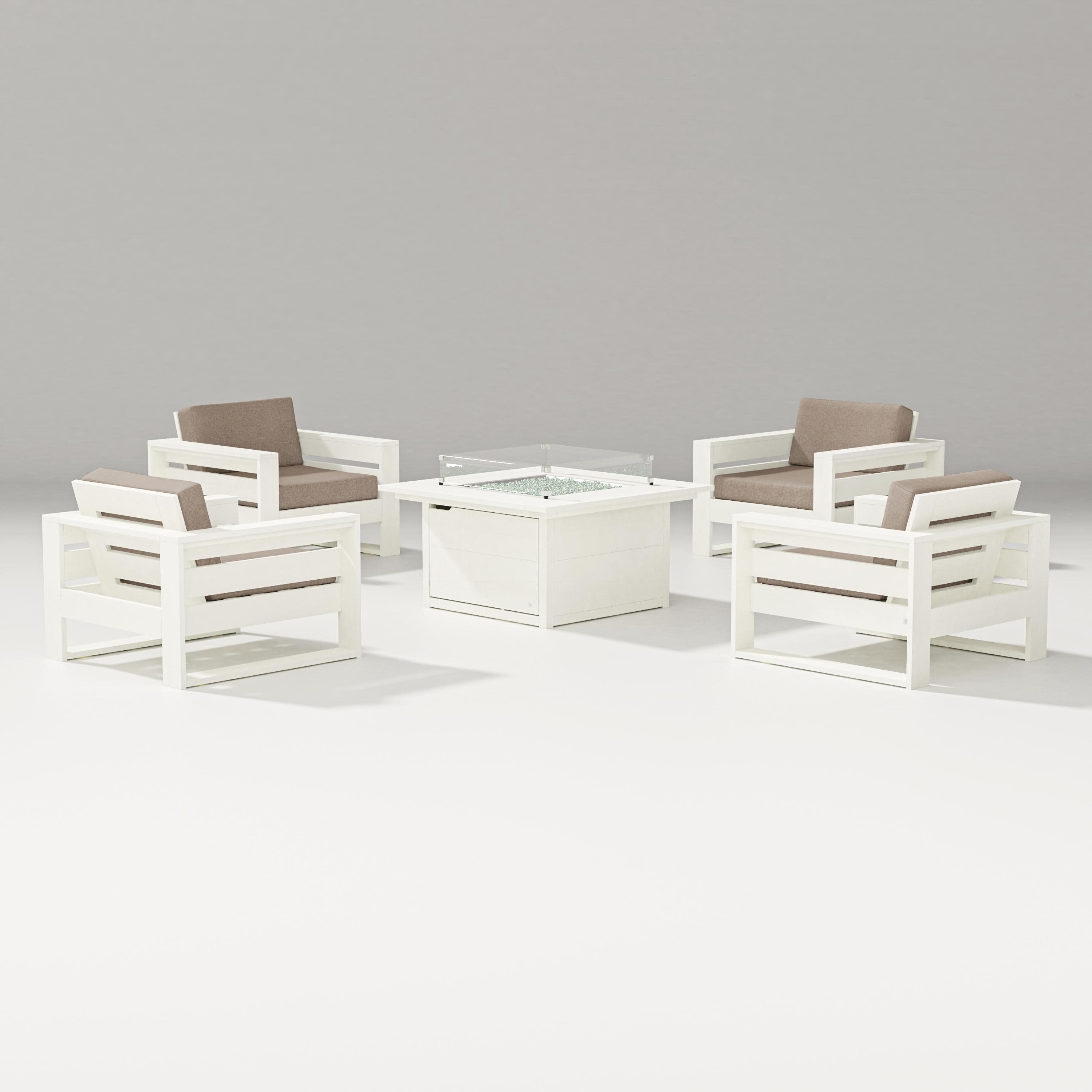 Latitude 5-Piece Lounge Fire Table Set in Vintage White / Spiced Burlap