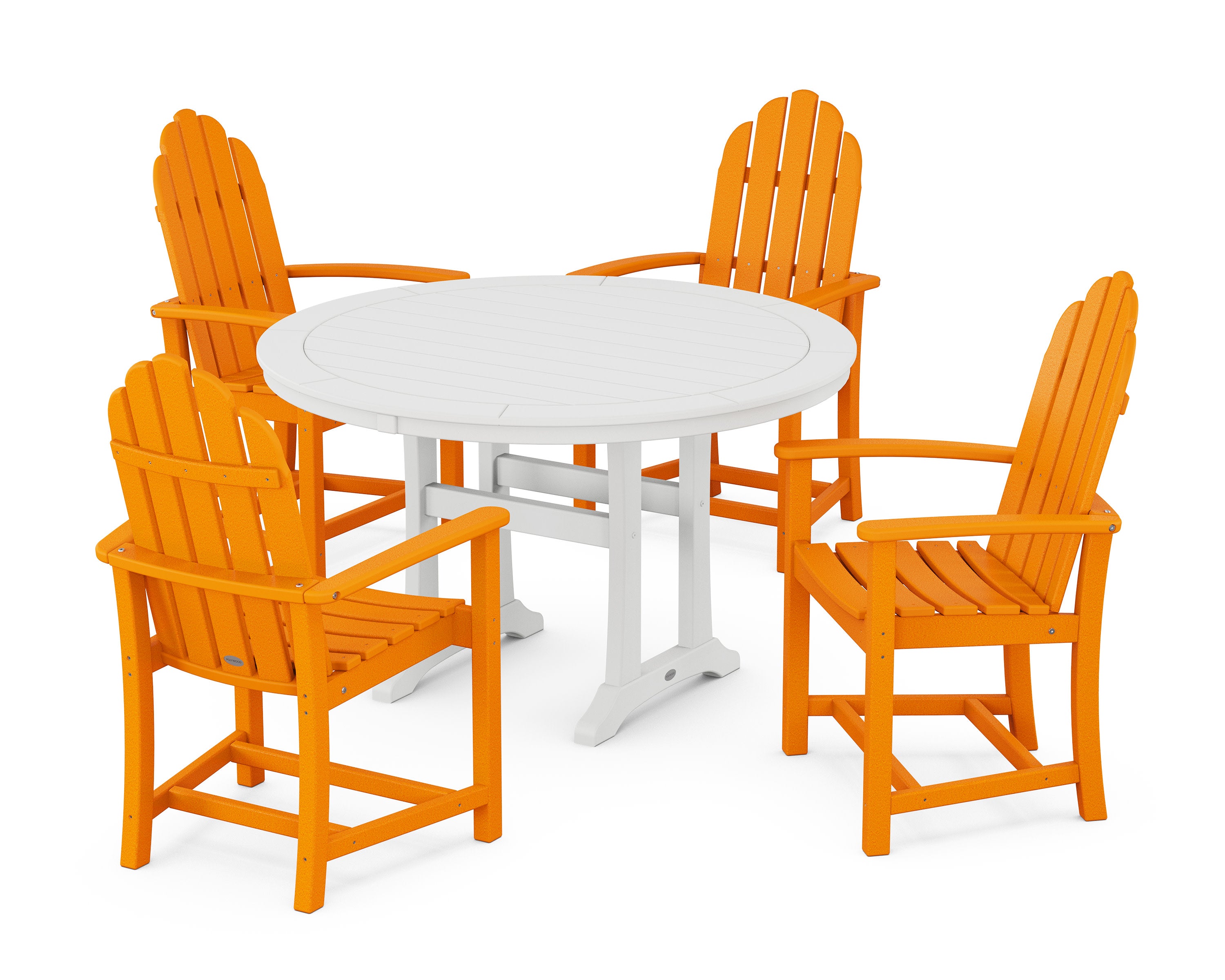 Classic Adirondack 5-Piece Round Dining Set with Trestle Legs in Tangerine / White