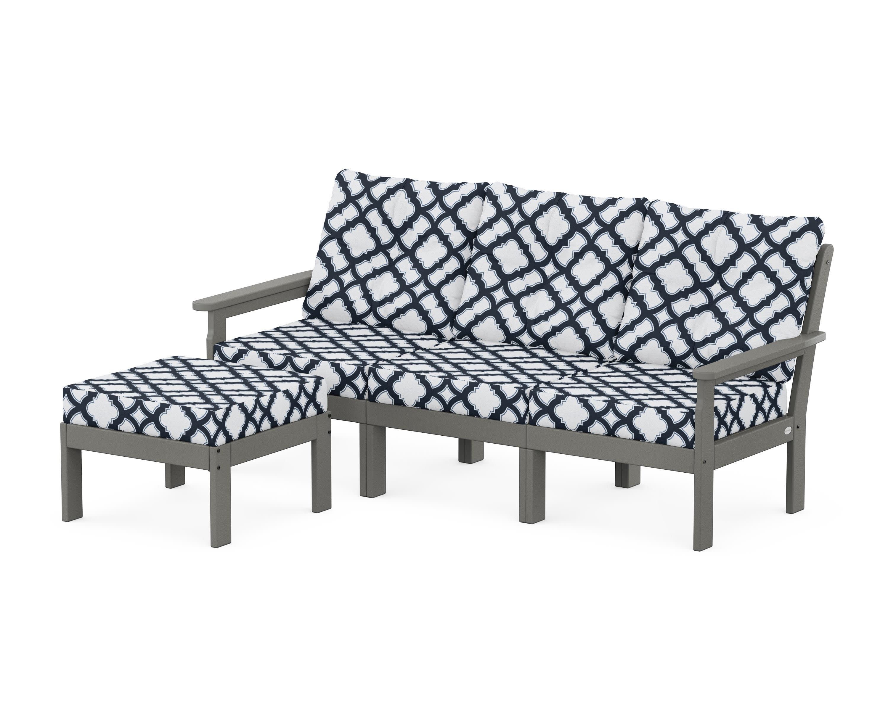 Vineyard 4-Piece Sectional with Ottoman in Slate Grey / Trellis Marine Indigo