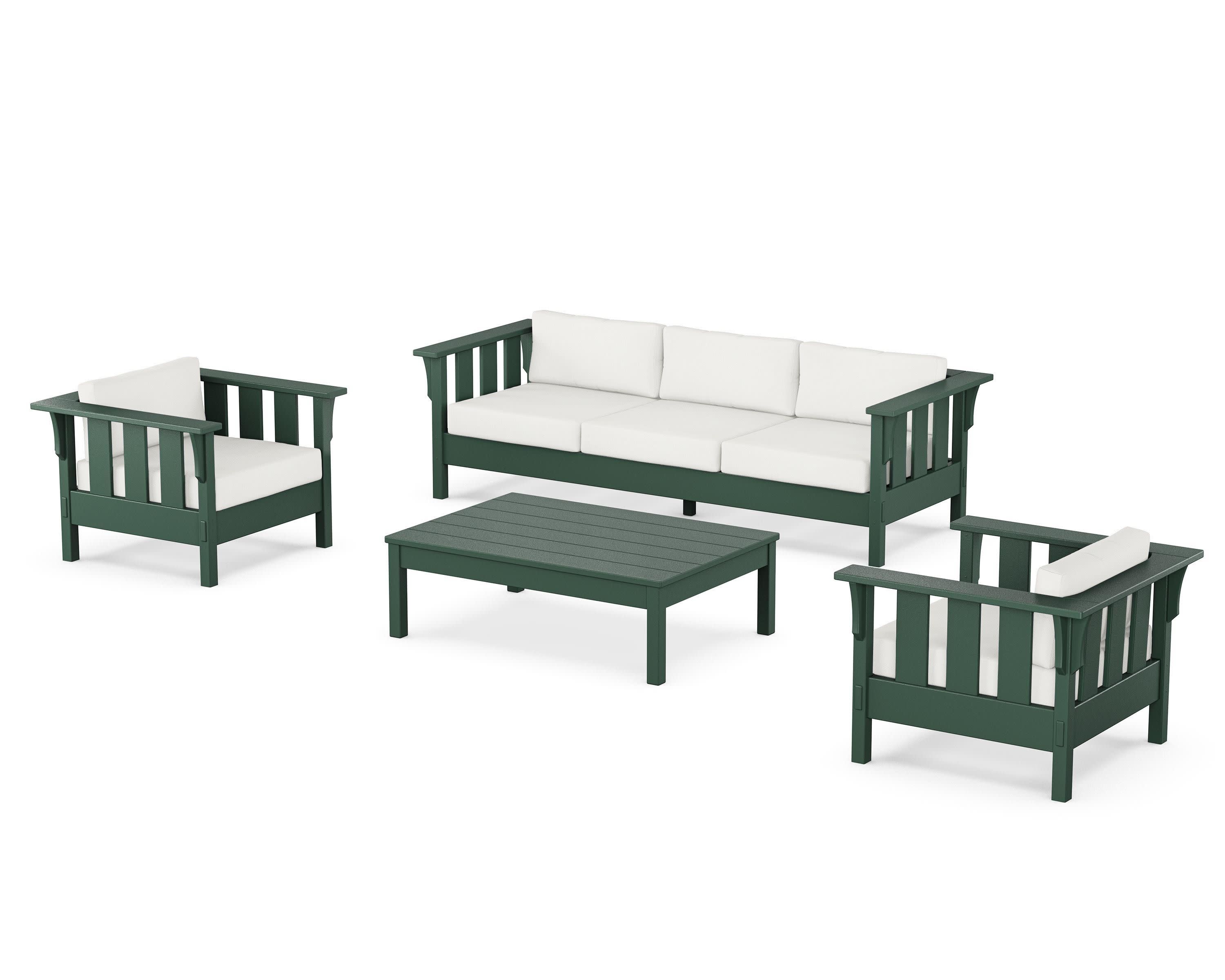 Acadia 4-Piece Deep Seating Set with Sofa in Green / Natural Linen