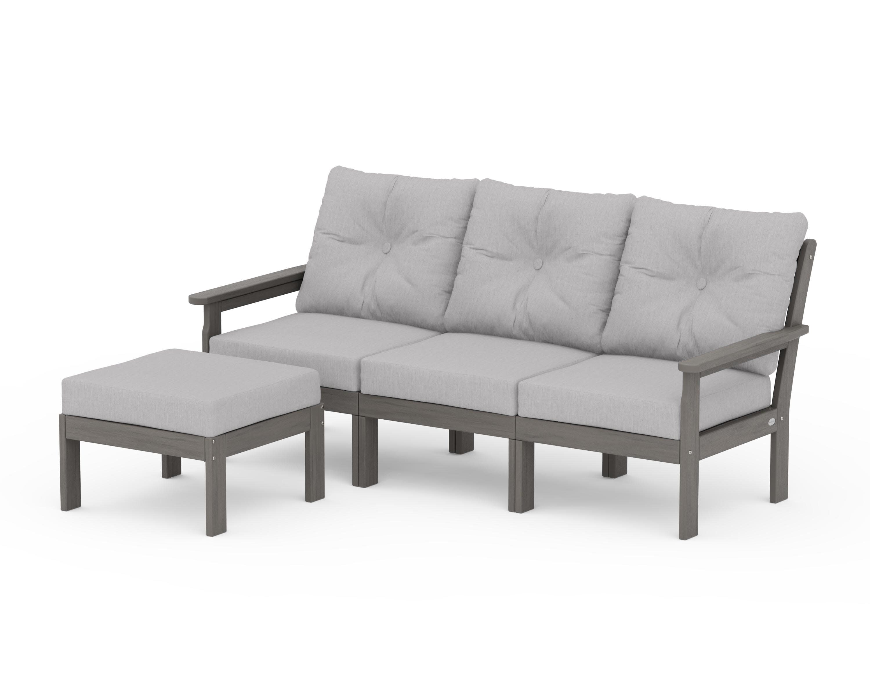 Vineyard 4-Piece Sectional with Ottoman in Driftwood / Granite