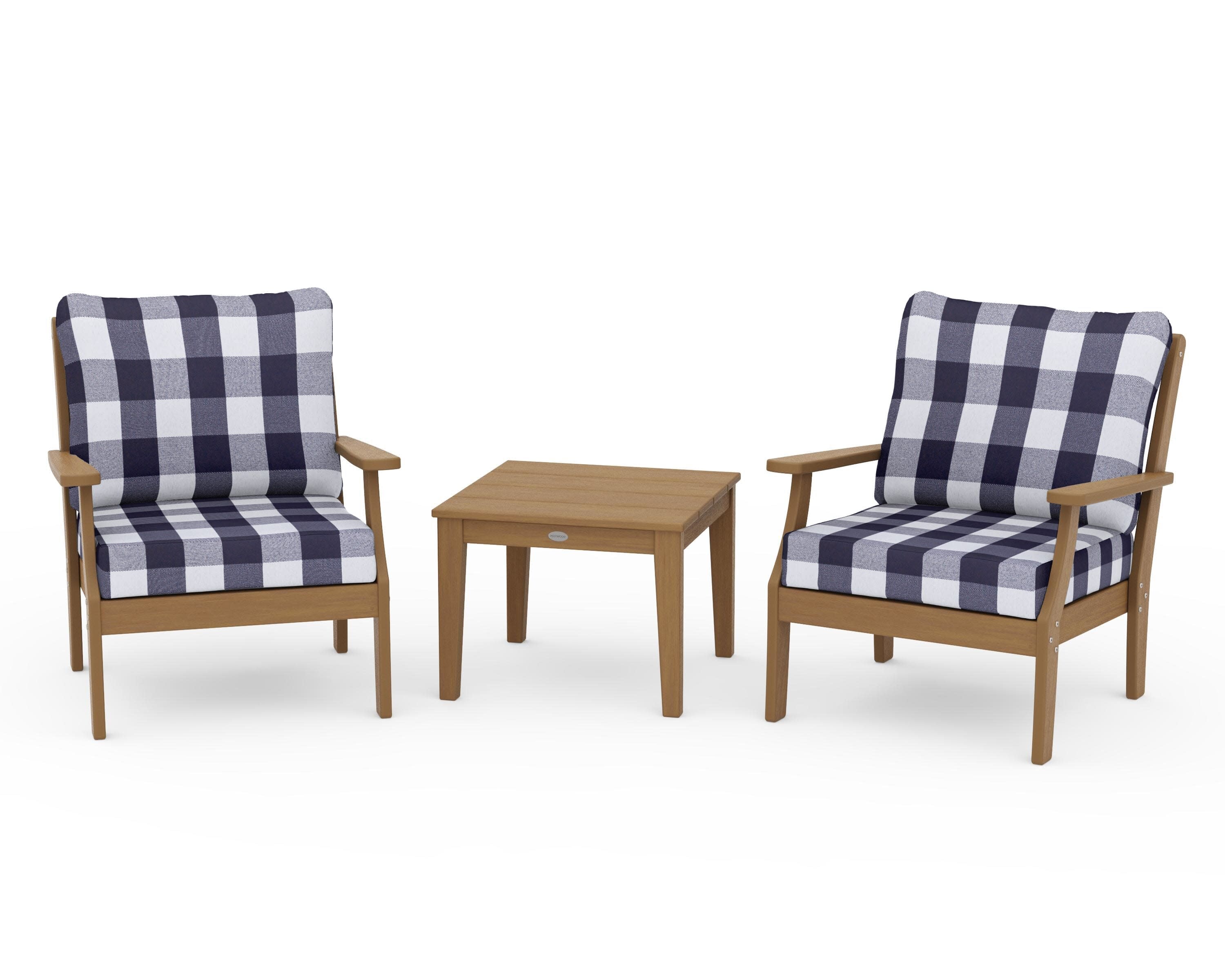 Braxton 3-Piece Deep Seating Set in Natural / Buffalo Plaid Navy