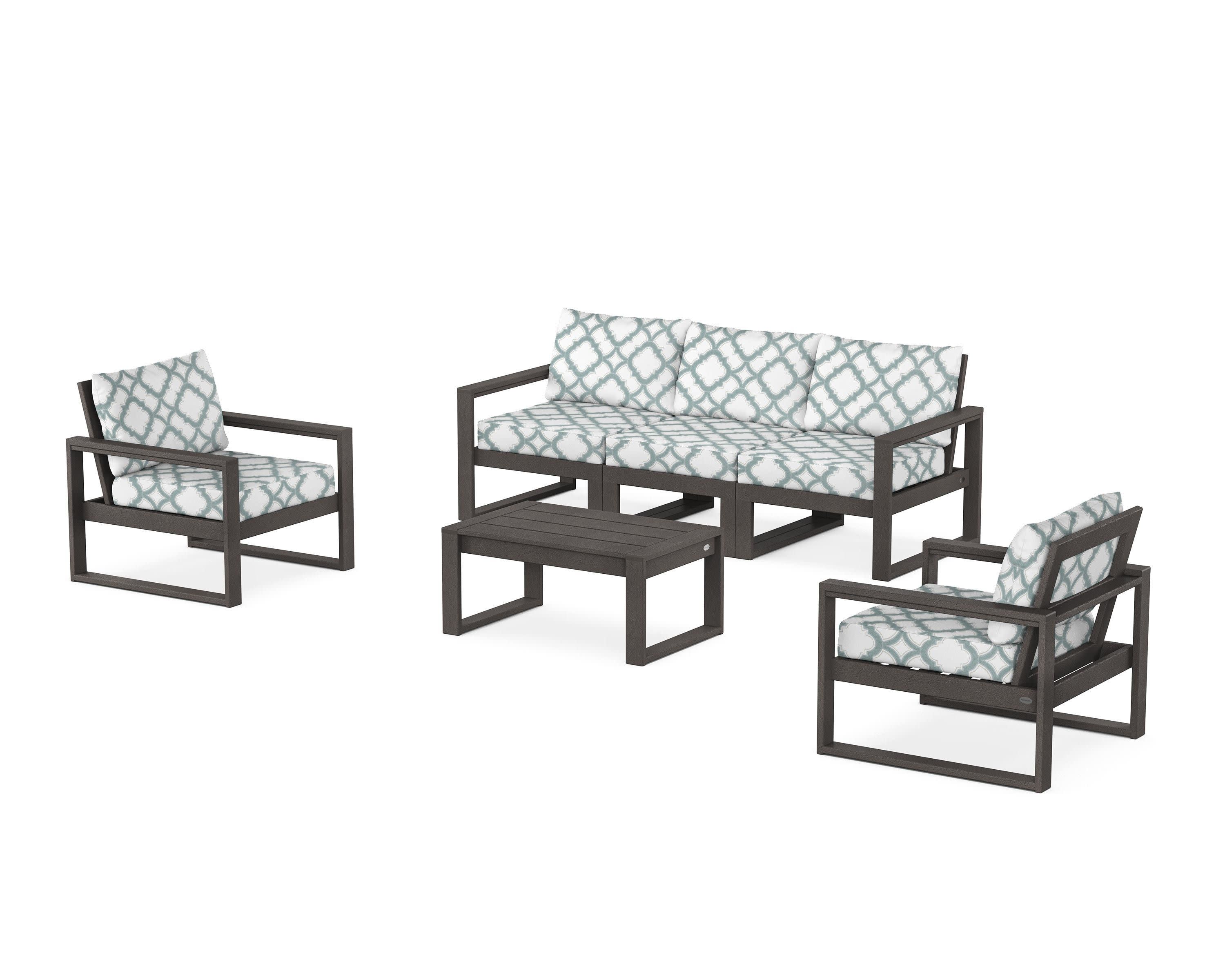 EDGE Sectional 4-Piece Deep Seating Set with Sofa in Vintage Coffee / Trellis Glacier Spa