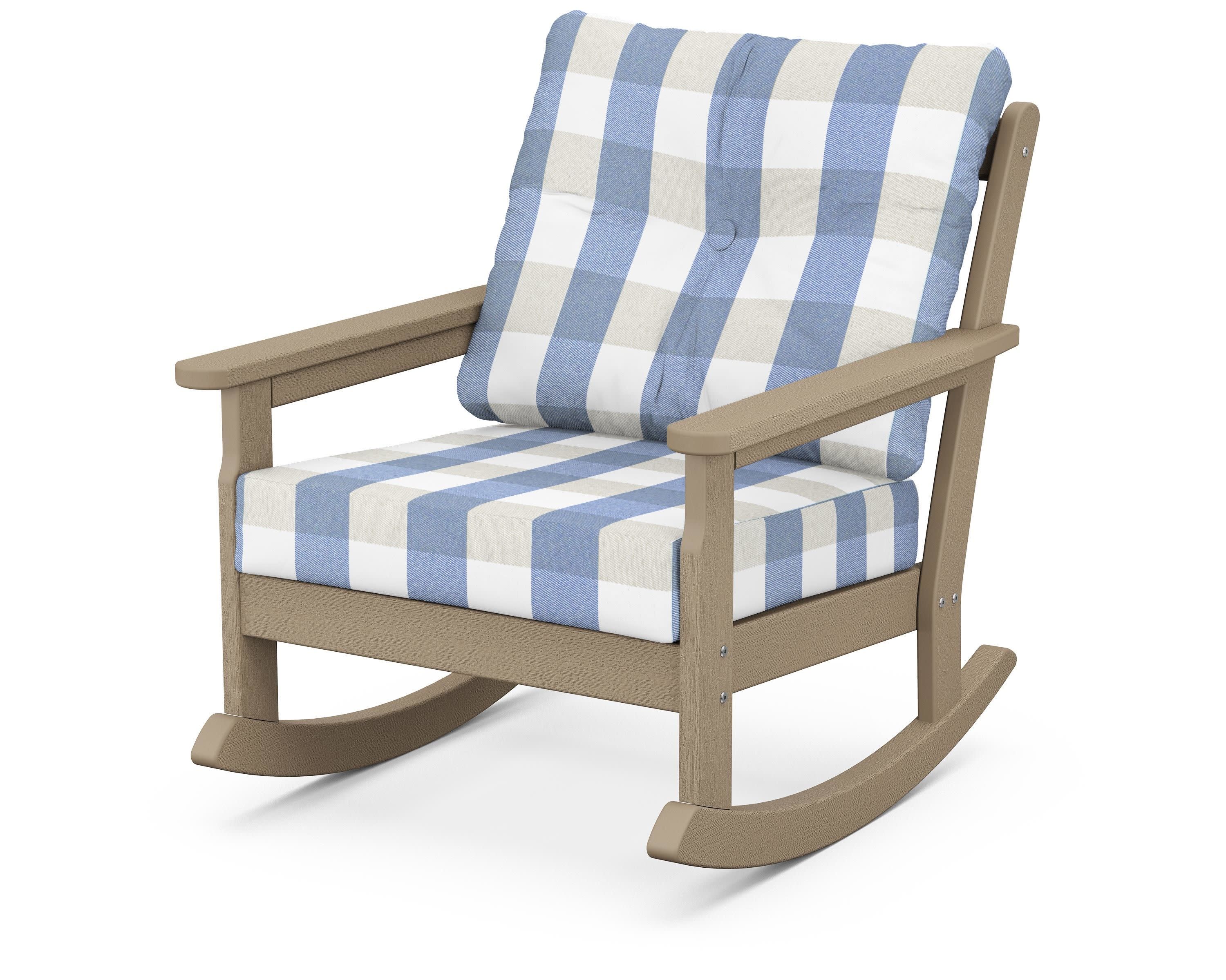 Vineyard Deep Seating Rocking Chair in Vintage Sahara / Buffalo Plaid Sky Blue