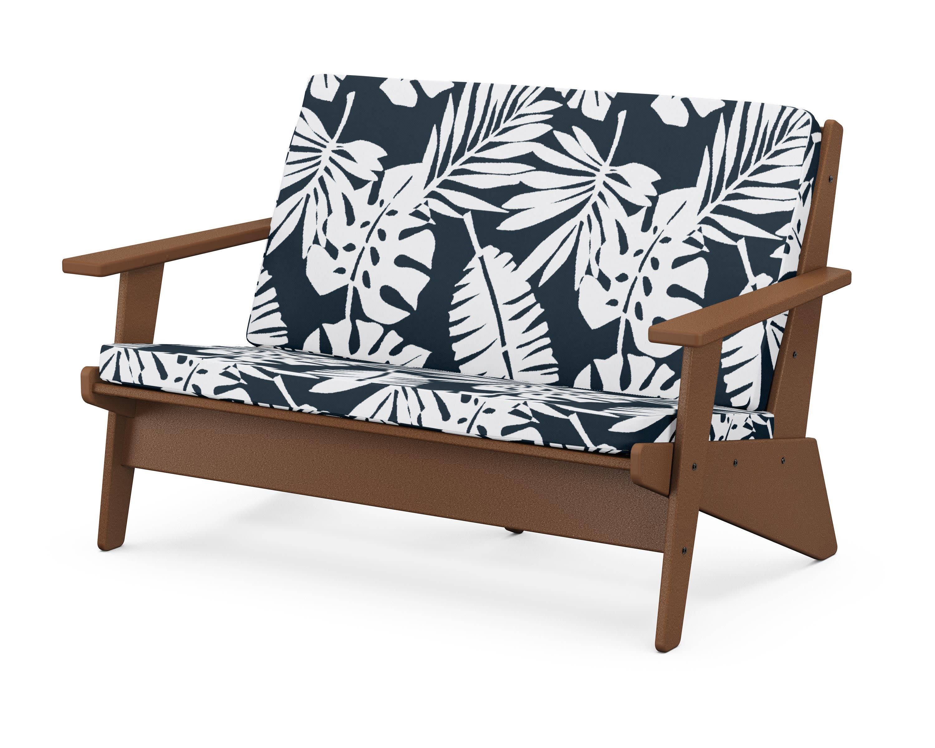 Riviera Modern Lounge Loveseat in Teak / Leaf Marine Indigo