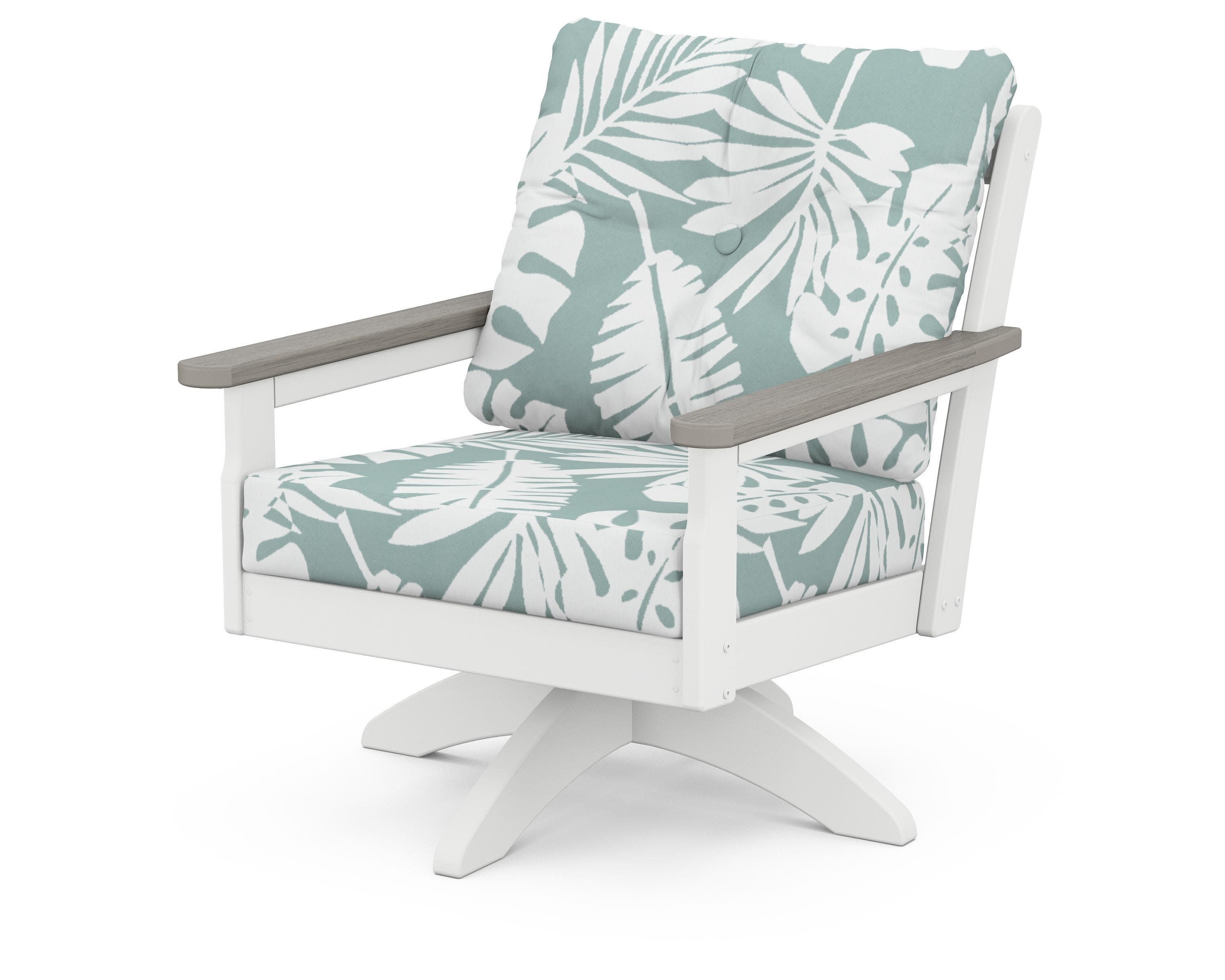 Vineyard Deep Seating Swivel Chair in White / Driftwood / Leaf Glacier Spa