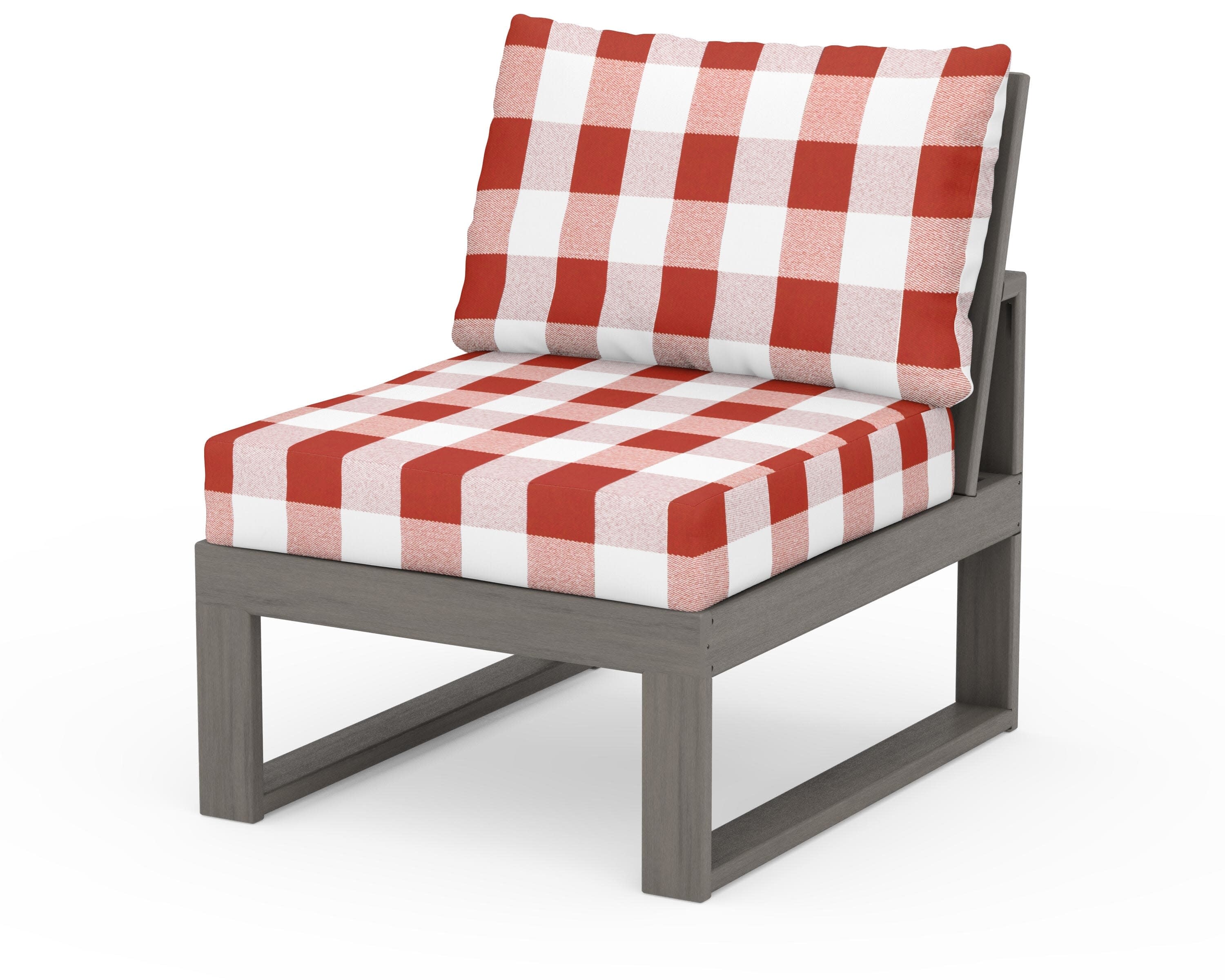 Modular Armless Chair in Driftwood / Buffalo Plaid Crimson
