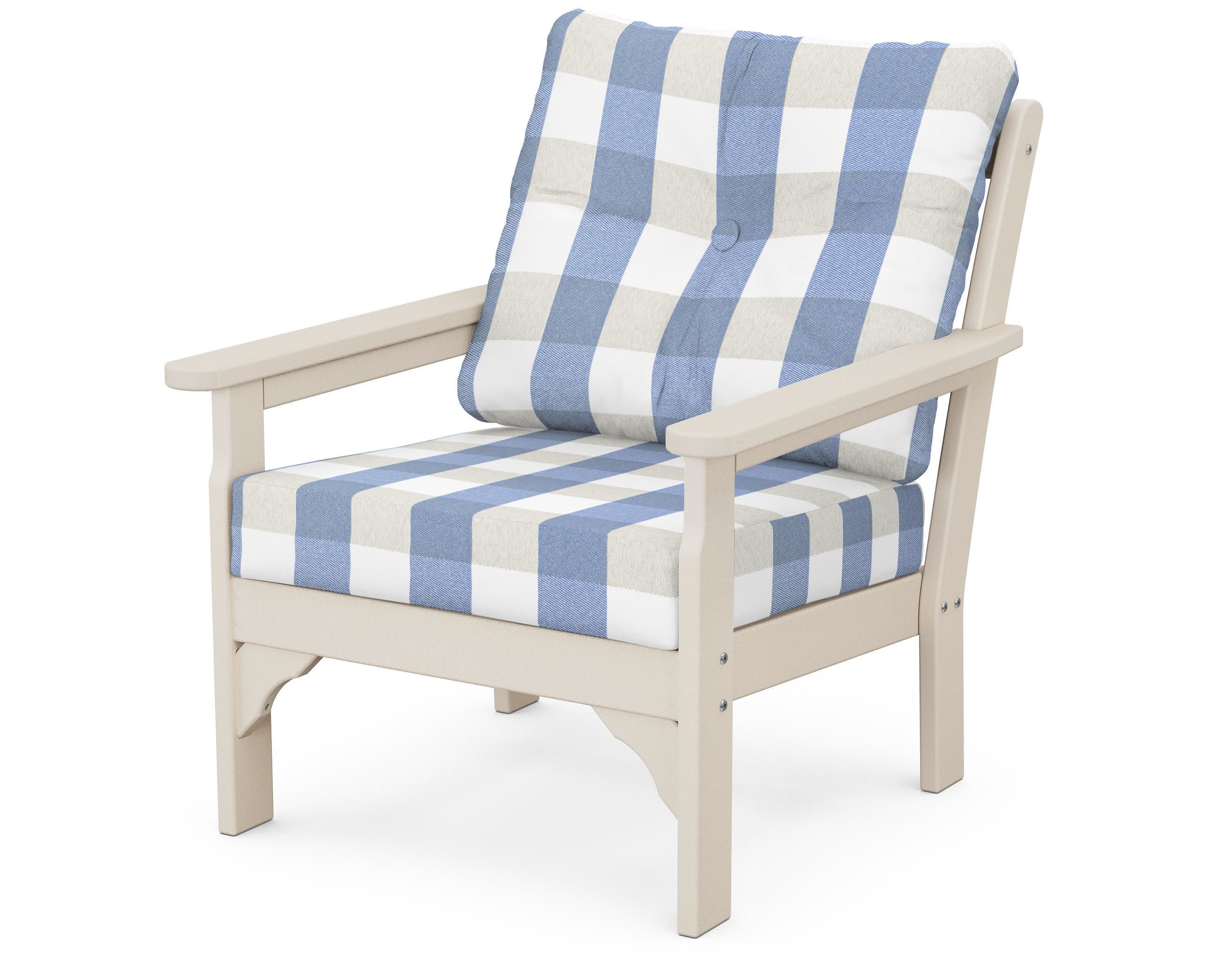 Vineyard Deep Seating Chair in Sand / Buffalo Plaid Sky Blue