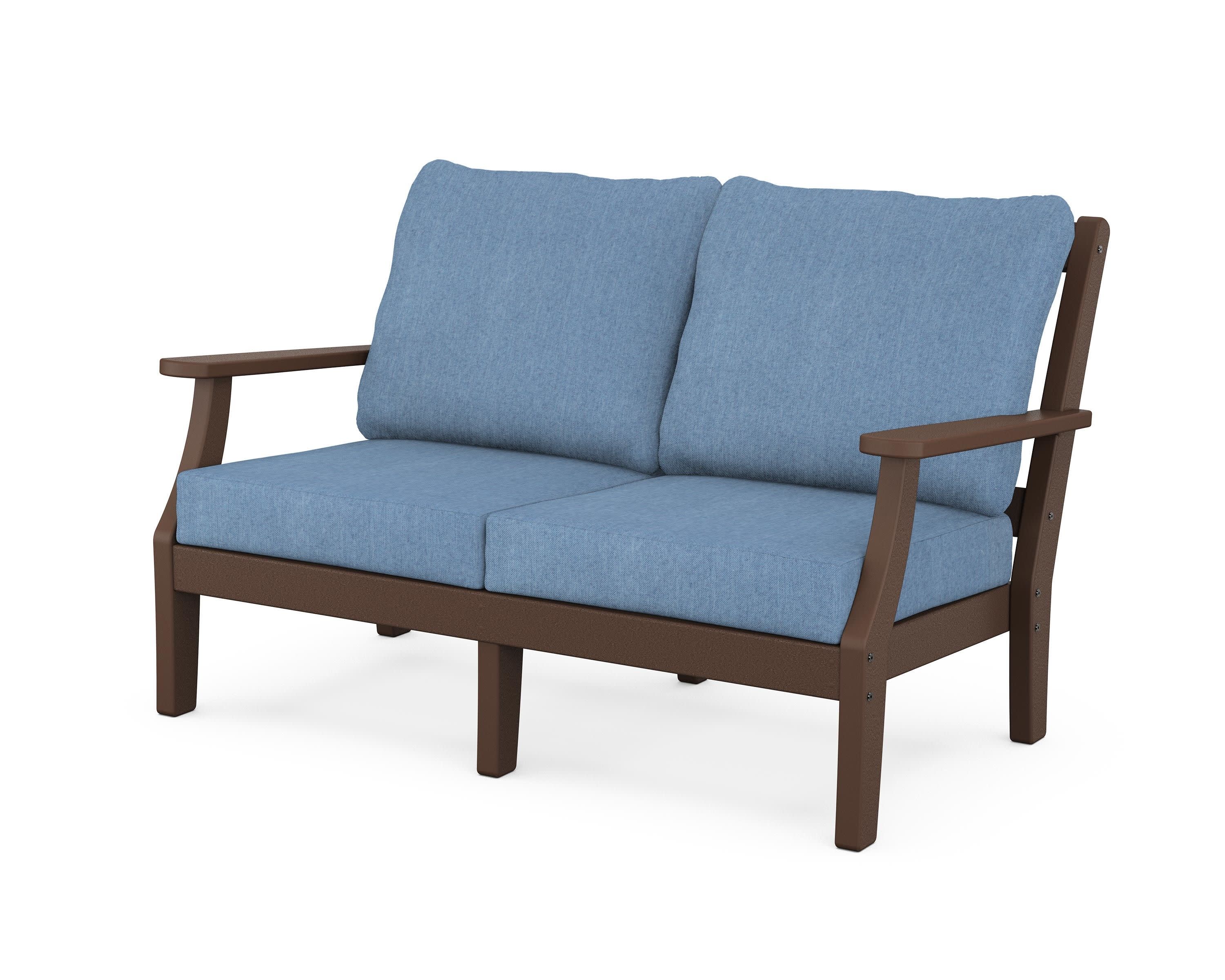 Chinoiserie Deep Seating Loveseat in Mahogany / Sky Blue