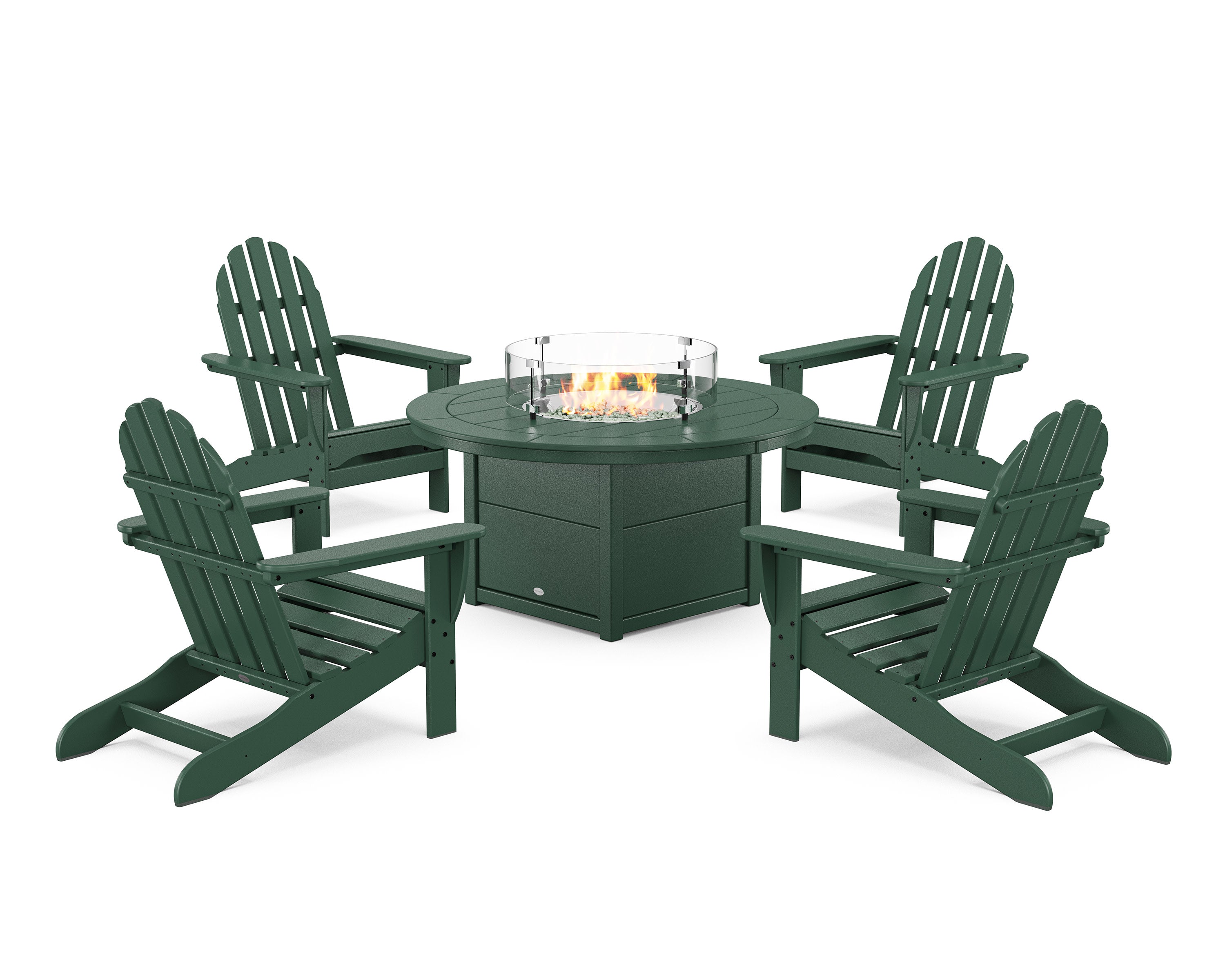 Classic Adirondack 5-Piece Conversation Set with Fire Pit Table in Green