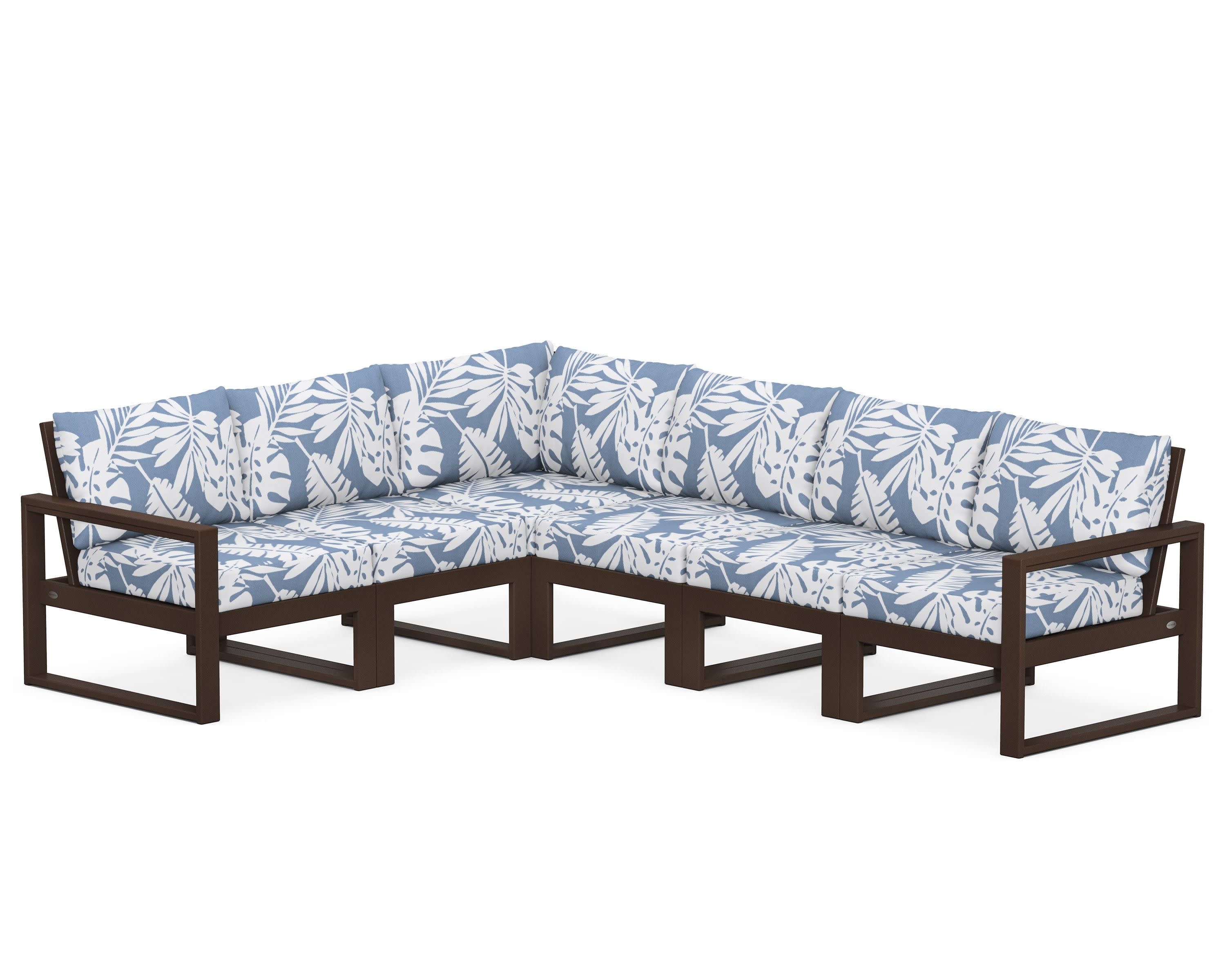 EDGE 6-Piece Modular Deep Seating Set in Mahogany / Leaf Sky Blue