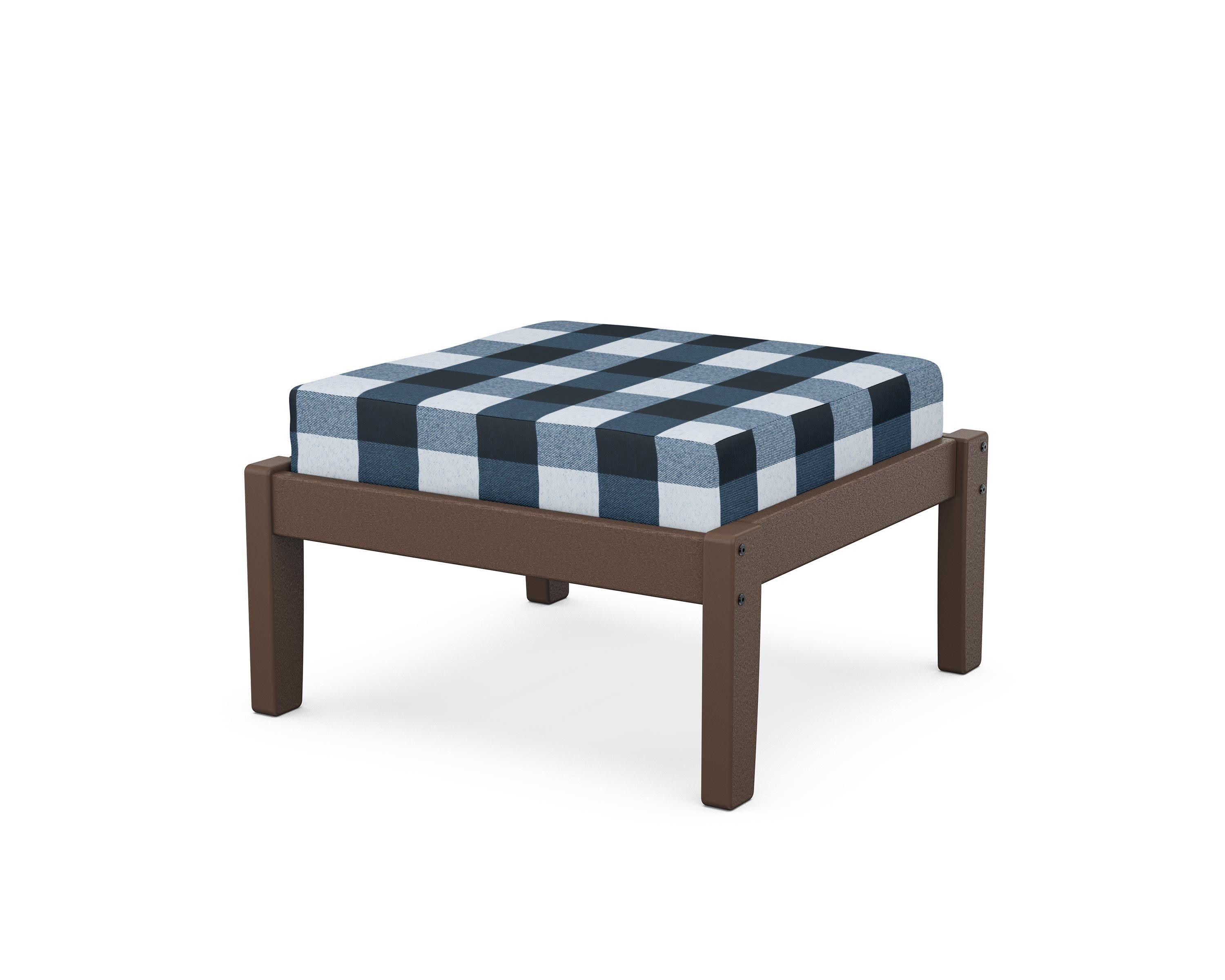 Deep Seating Ottoman in Mahogany / Buffalo Plaid Marine Indigo