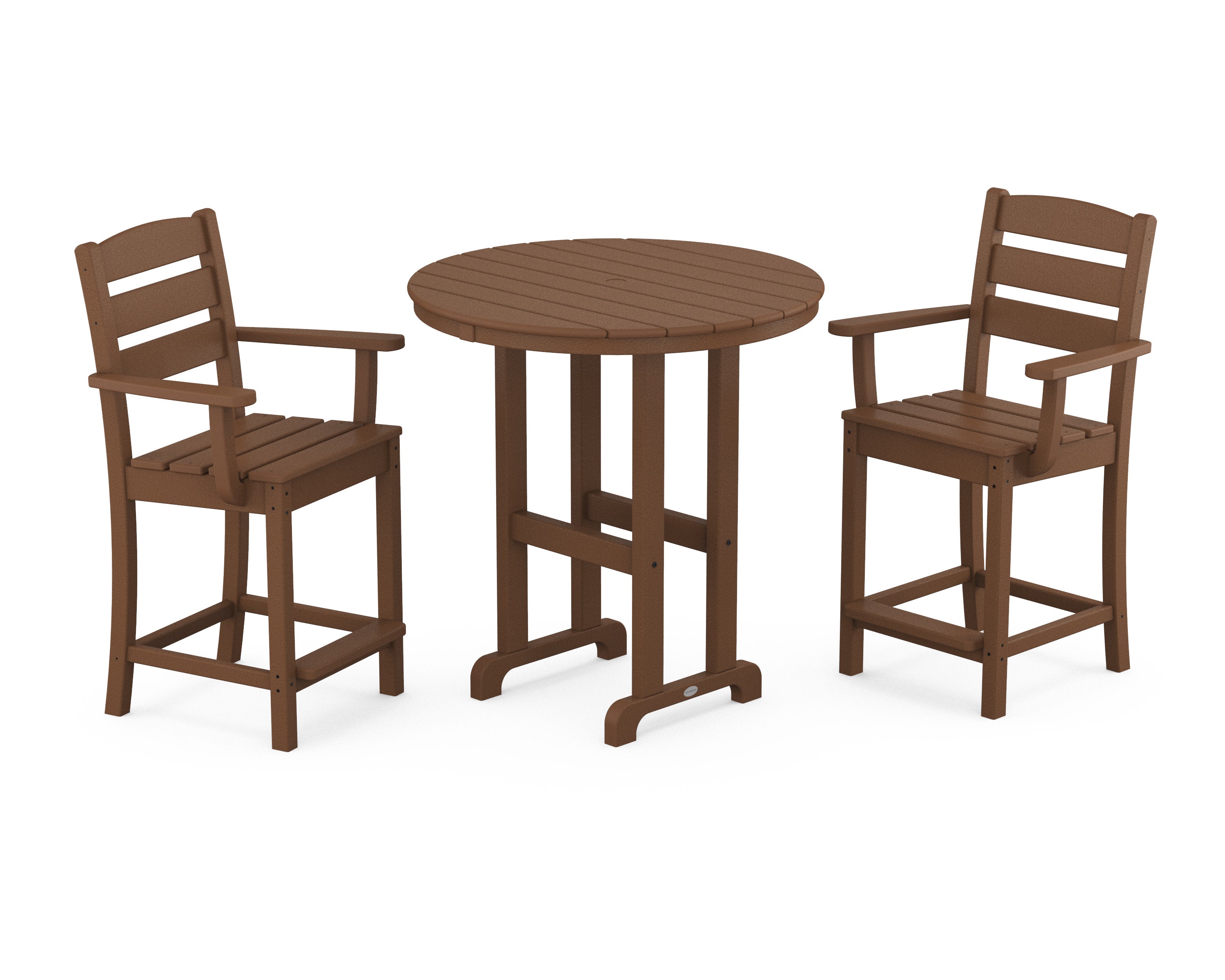 Lakeside 3-Piece Round Farmhouse Arm Chair Counter  Set in Teak